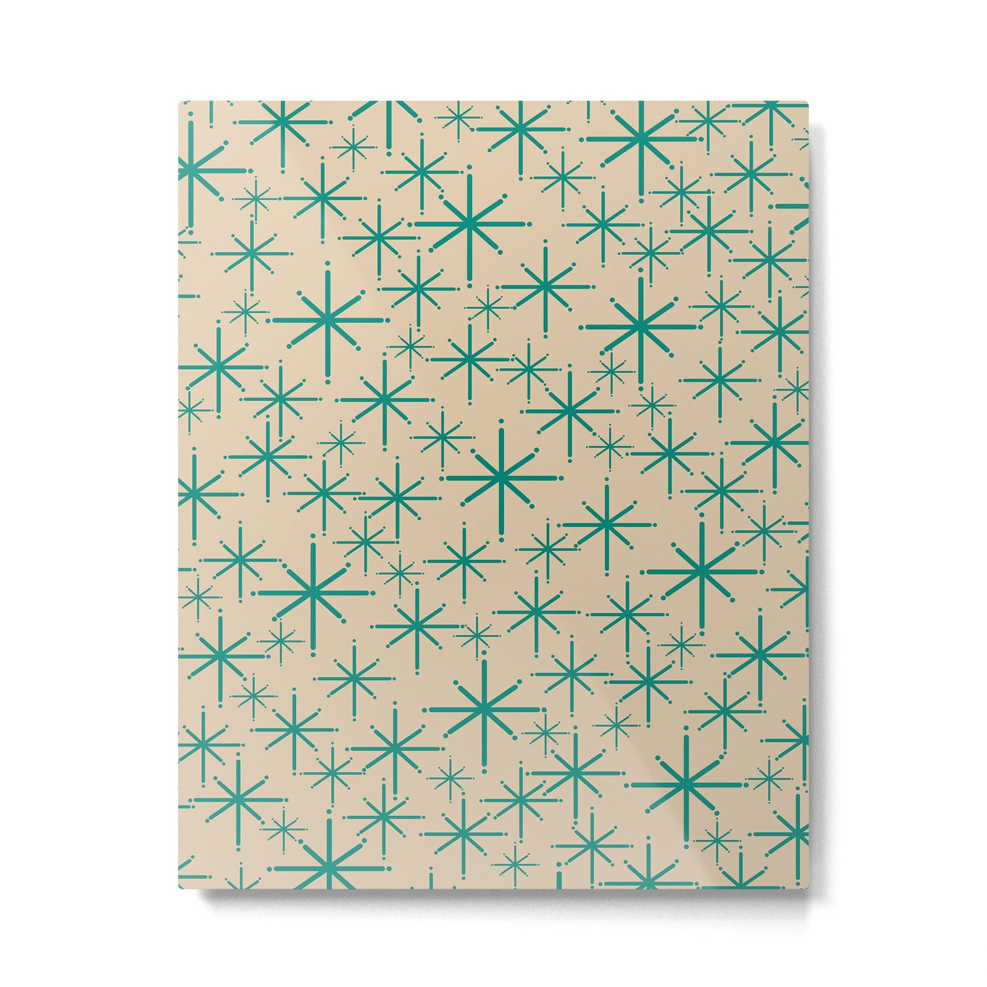 Stella 2 - Atomic Age Starbursts - Midcentury Modern Pattern in Turquoise Teal and Mid Mod Beige Metal Print | TeksDecor
