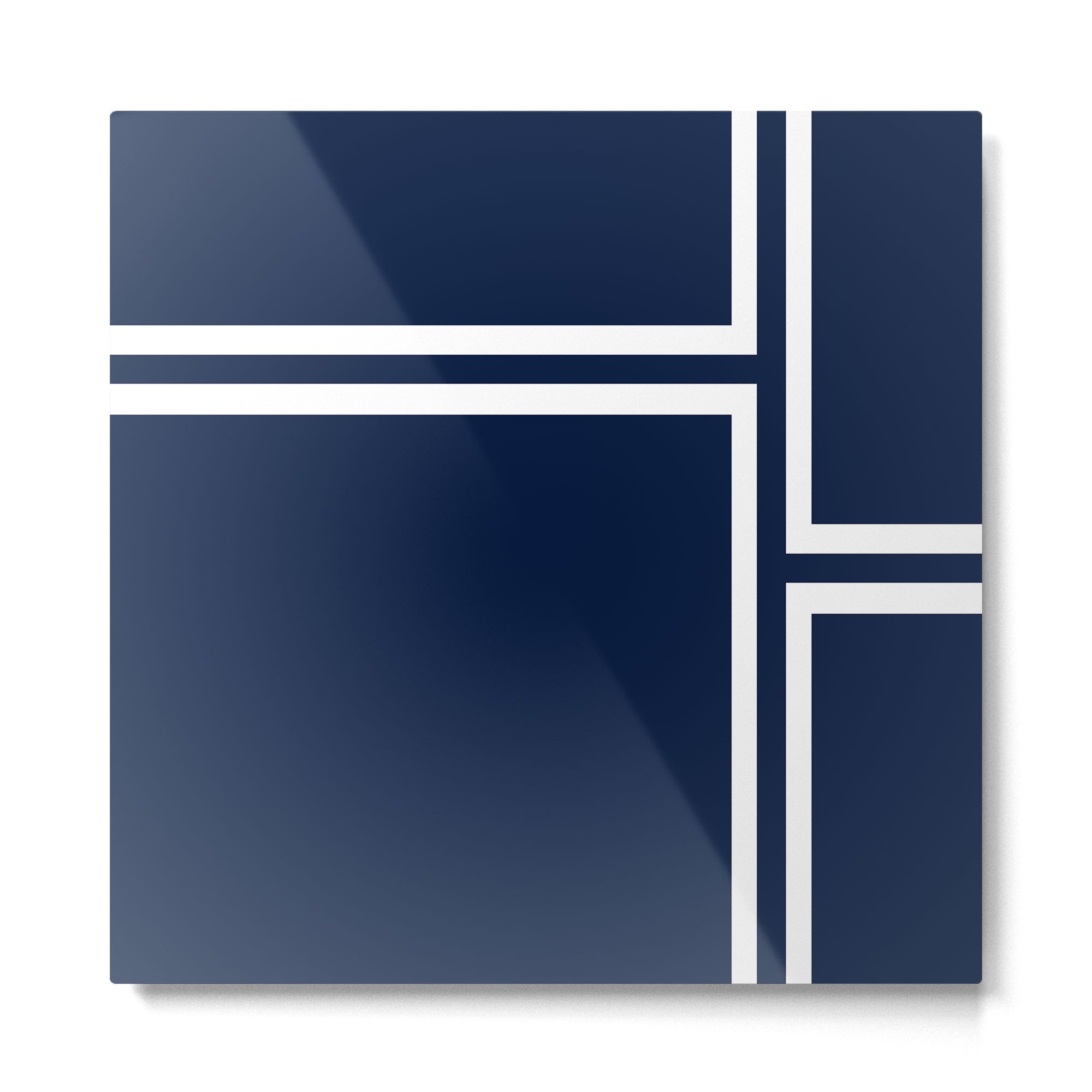 Strong Deco - Minimalist Geometric Pattern in White and Nautical Navy Blue Metal Print | TeksDecor