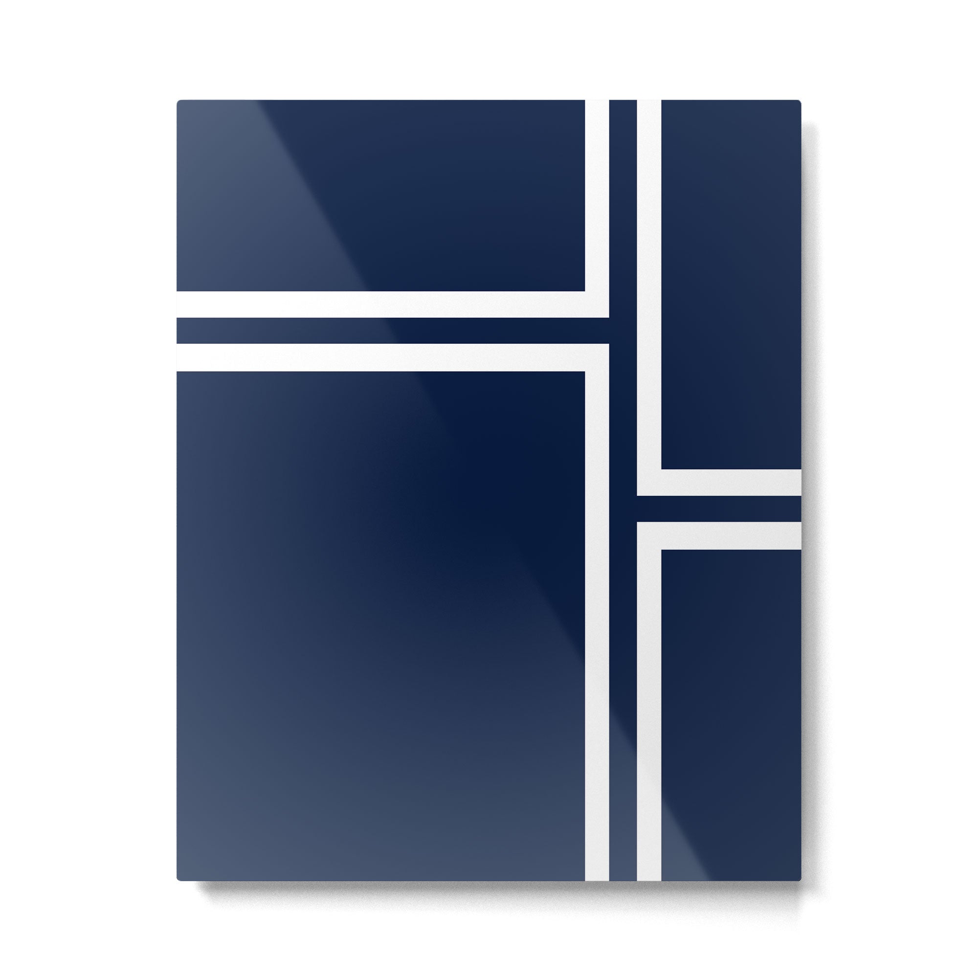 Strong Deco - Minimalist Geometric Pattern in White and Nautical Navy Blue Metal Print | TeksDecor