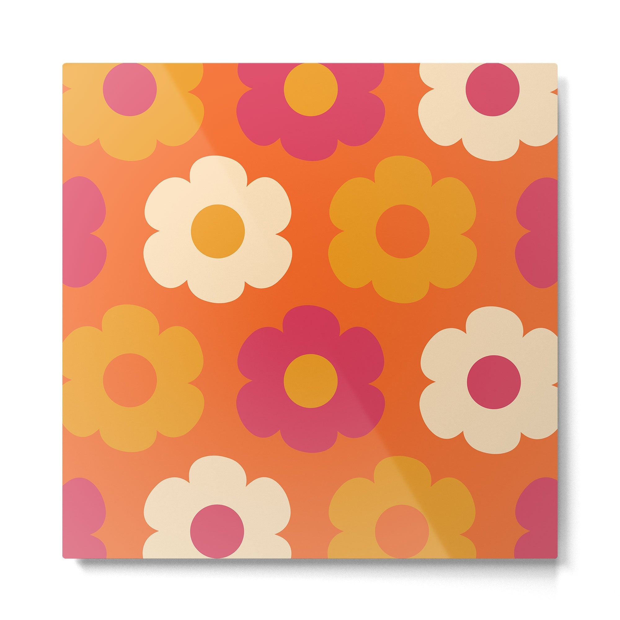 Such Cute Flowers Retro Floral Pattern in 60s 70s Pink Orange Mustard Cream Metal Print | TeksDecor