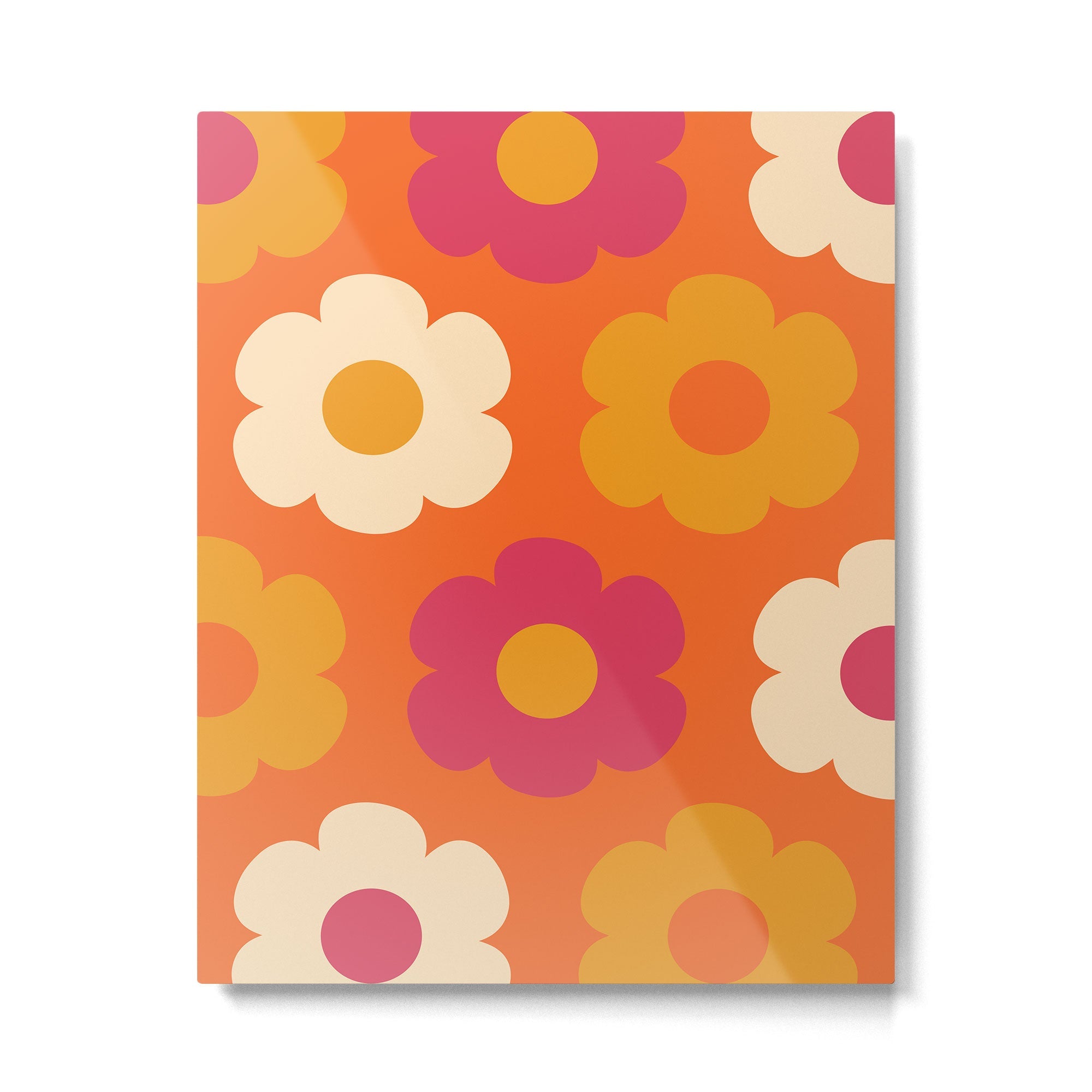 Such Cute Flowers Retro Floral Pattern in 60s 70s Pink Orange Mustard Cream Metal Print | TeksDecor