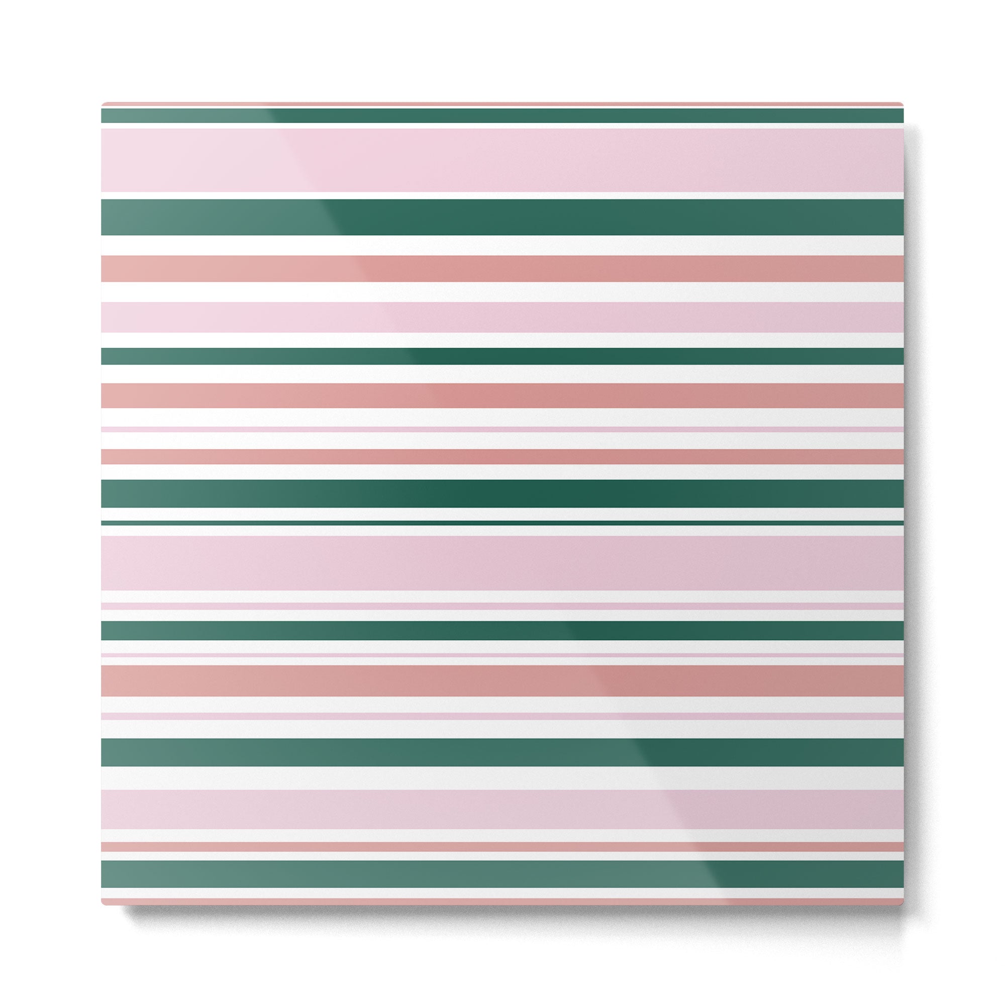 Summer Stripes - Pink, Dusty Rose, Green, and White Metal Print | TeksDecor