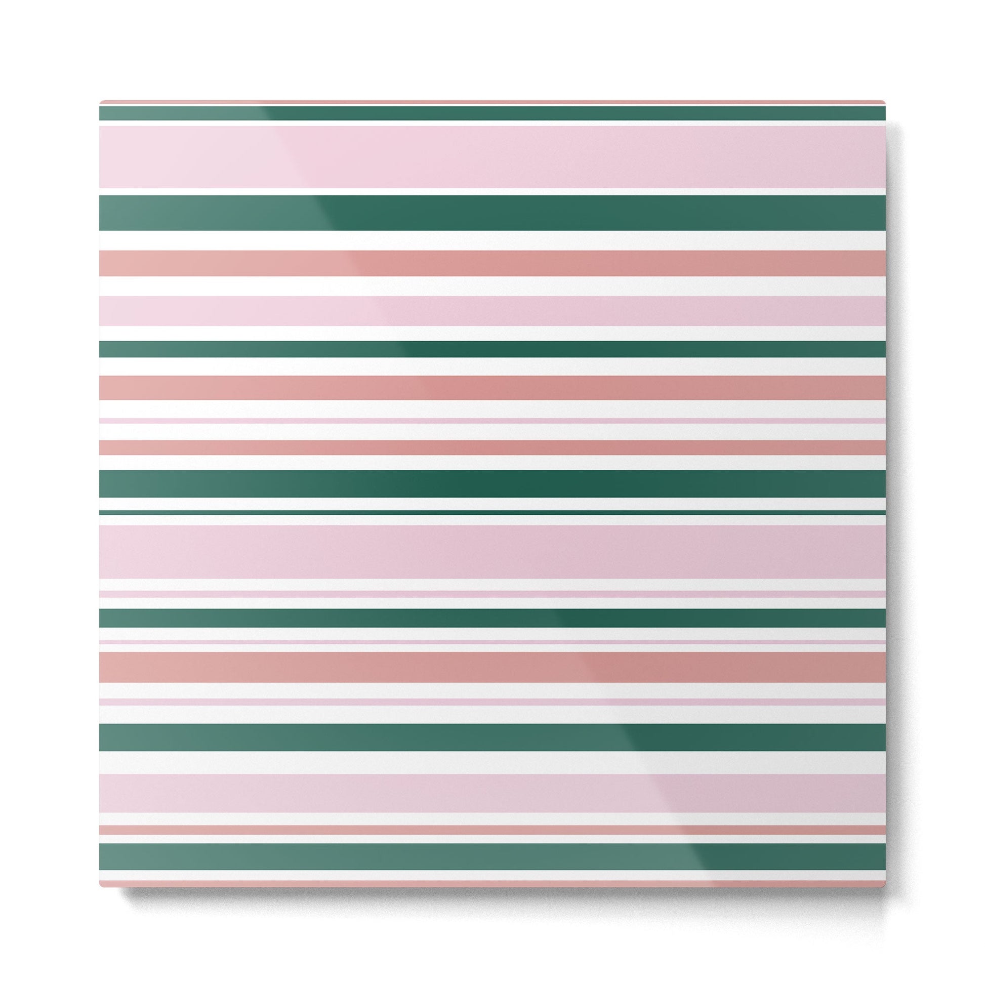 Summer Stripes - Pink, Dusty Rose, Green, and White Metal Print | TeksDecor