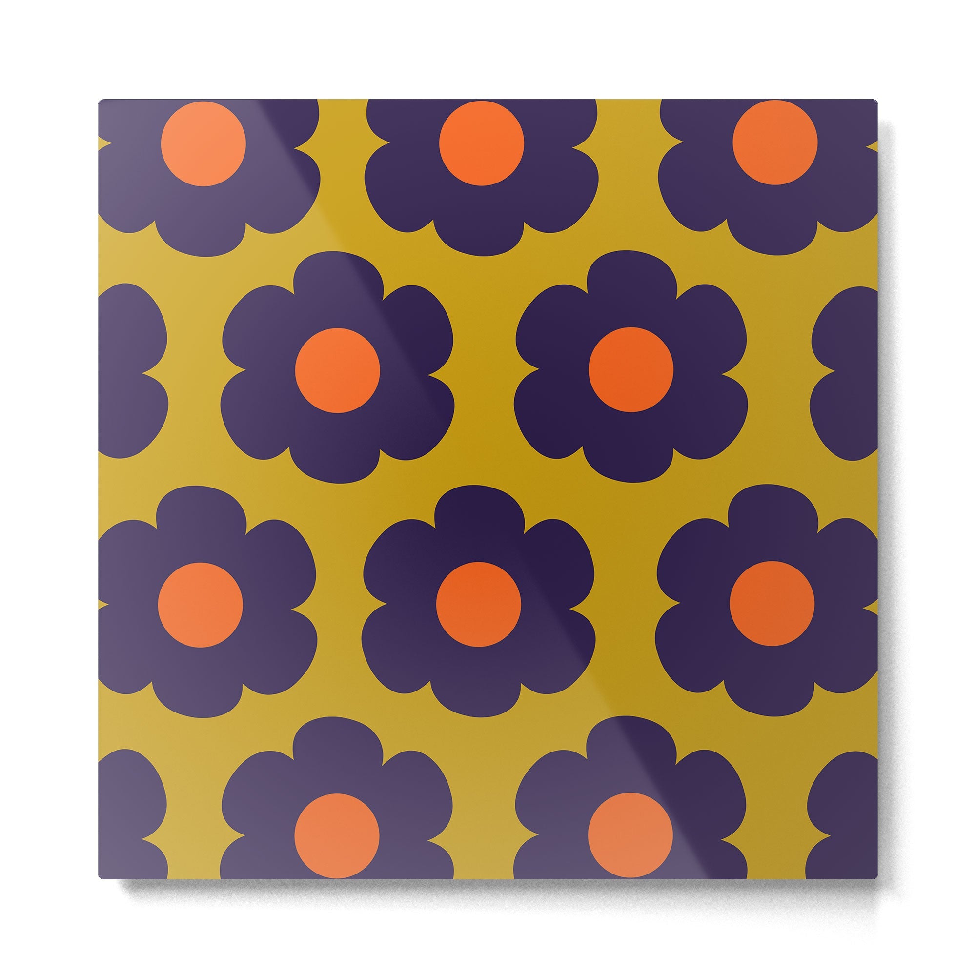 Tivoli Flowers Retro Floral Pattern Avocado Lime Blue Orange Metal Print | TeksDecor