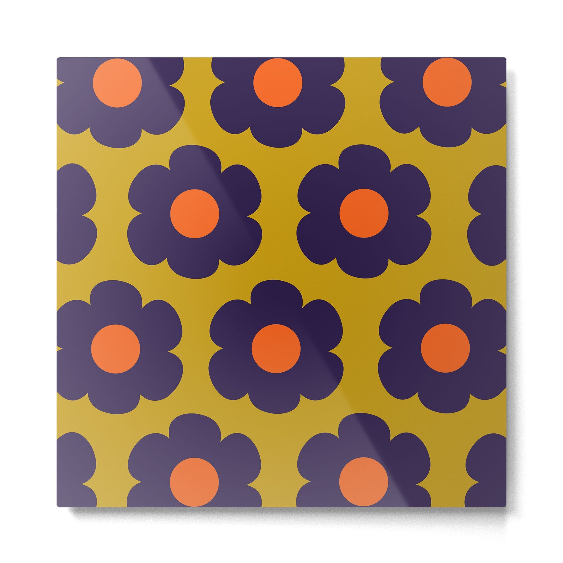 Tivoli Flowers Retro Floral Pattern Avocado Lime Blue Orange Metal Print | TeksDecor