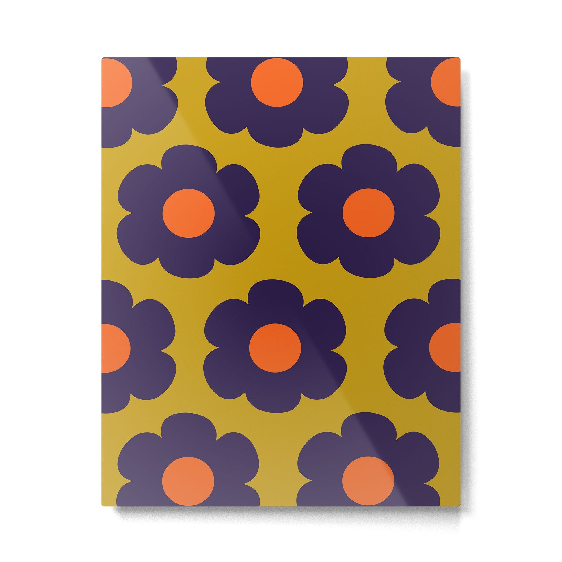 Tivoli Flowers Retro Floral Pattern Avocado Lime Blue Orange Metal Print | TeksDecor
