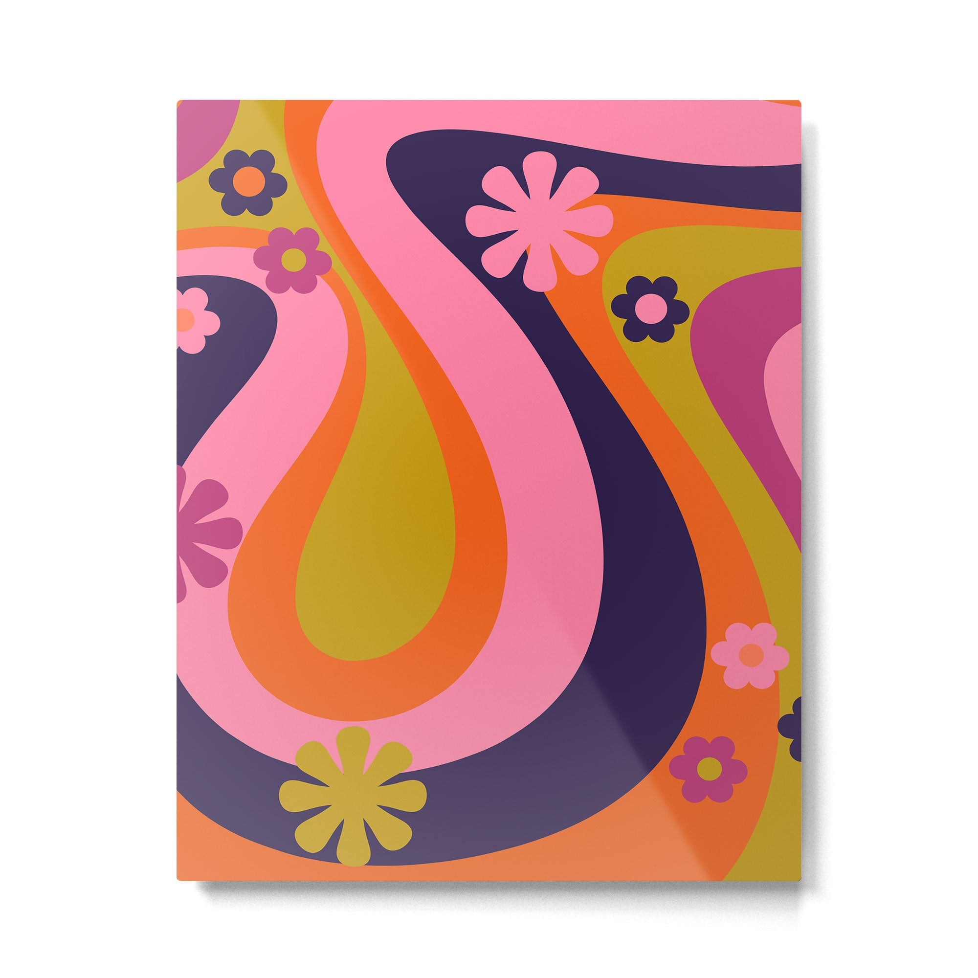 Too Groovy Retro Abstract Flower Power Pattern in Pink Lime Orange Magenta Blue Metal Print | TeksDecor