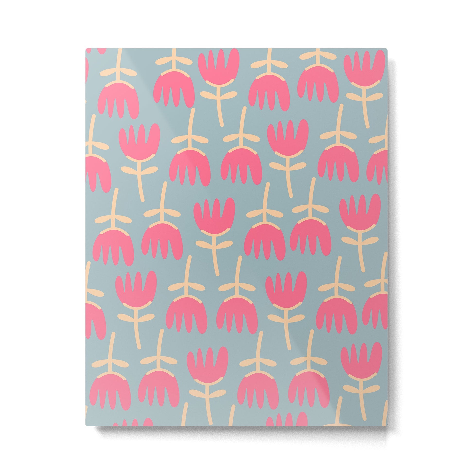 Tulips - Cheerful Scandi Floral Pattern in Pink, Apricot Cream, and Light Blue Metal Print | TeksDecor