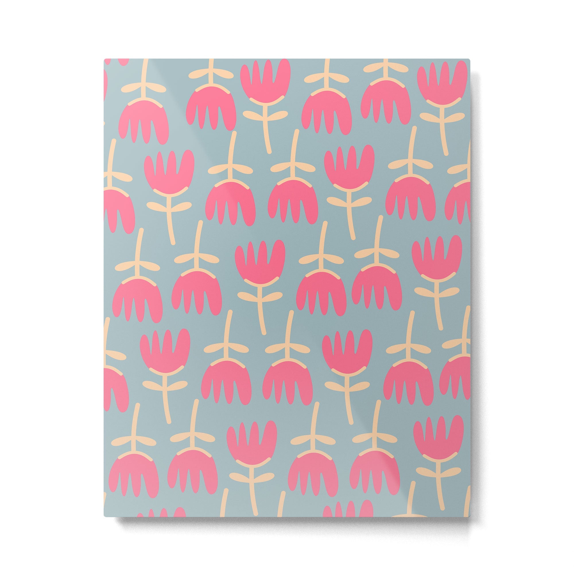 Tulips - Cheerful Scandi Floral Pattern in Pink, Apricot Cream, and Light Blue Metal Print | TeksDecor