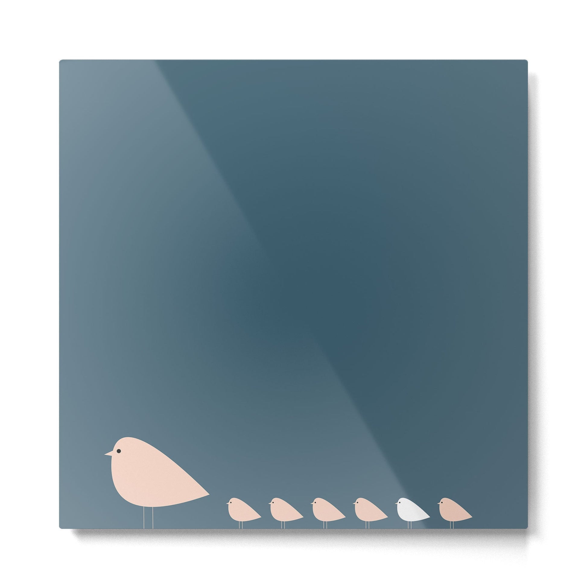 Unique Birds - Minimalist Scandi Bird Family Blue Blush White Metal Print | TeksDecor