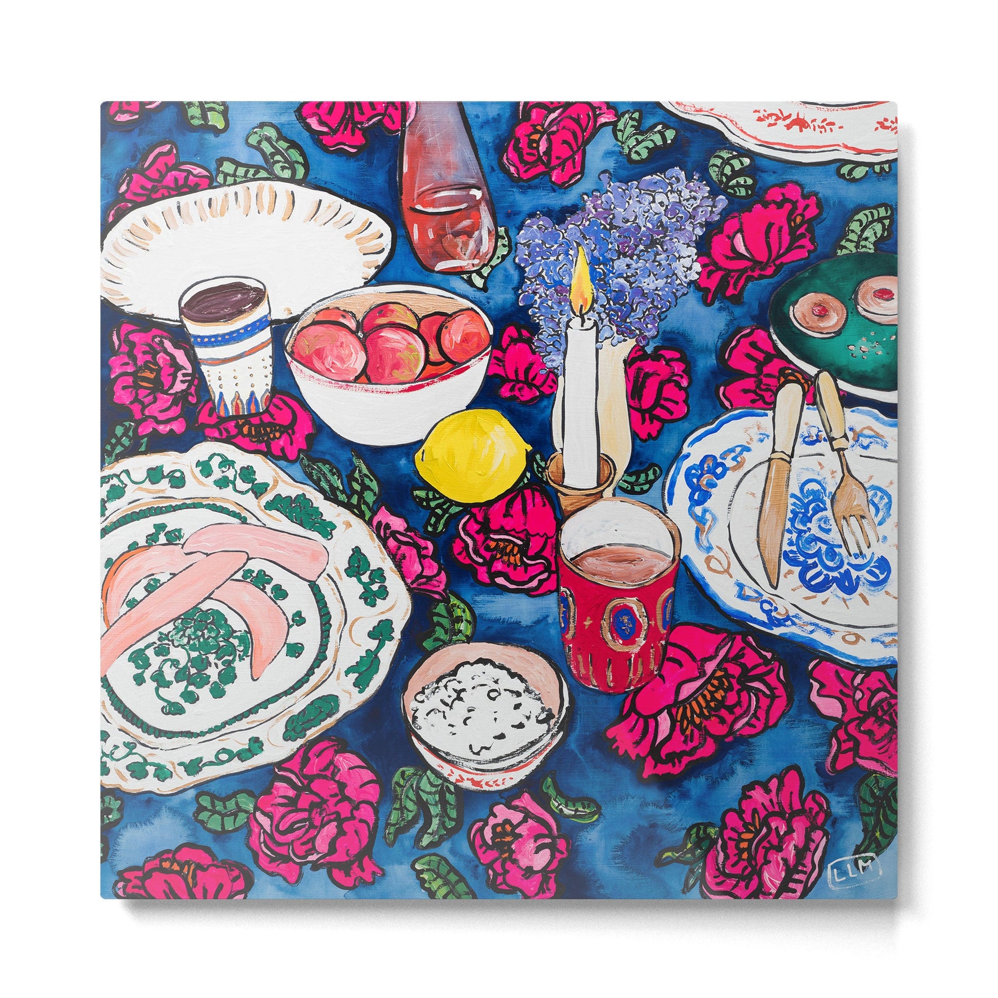 Friendsgiving Floral Tablescape Painting Metal Print | TeksDecor