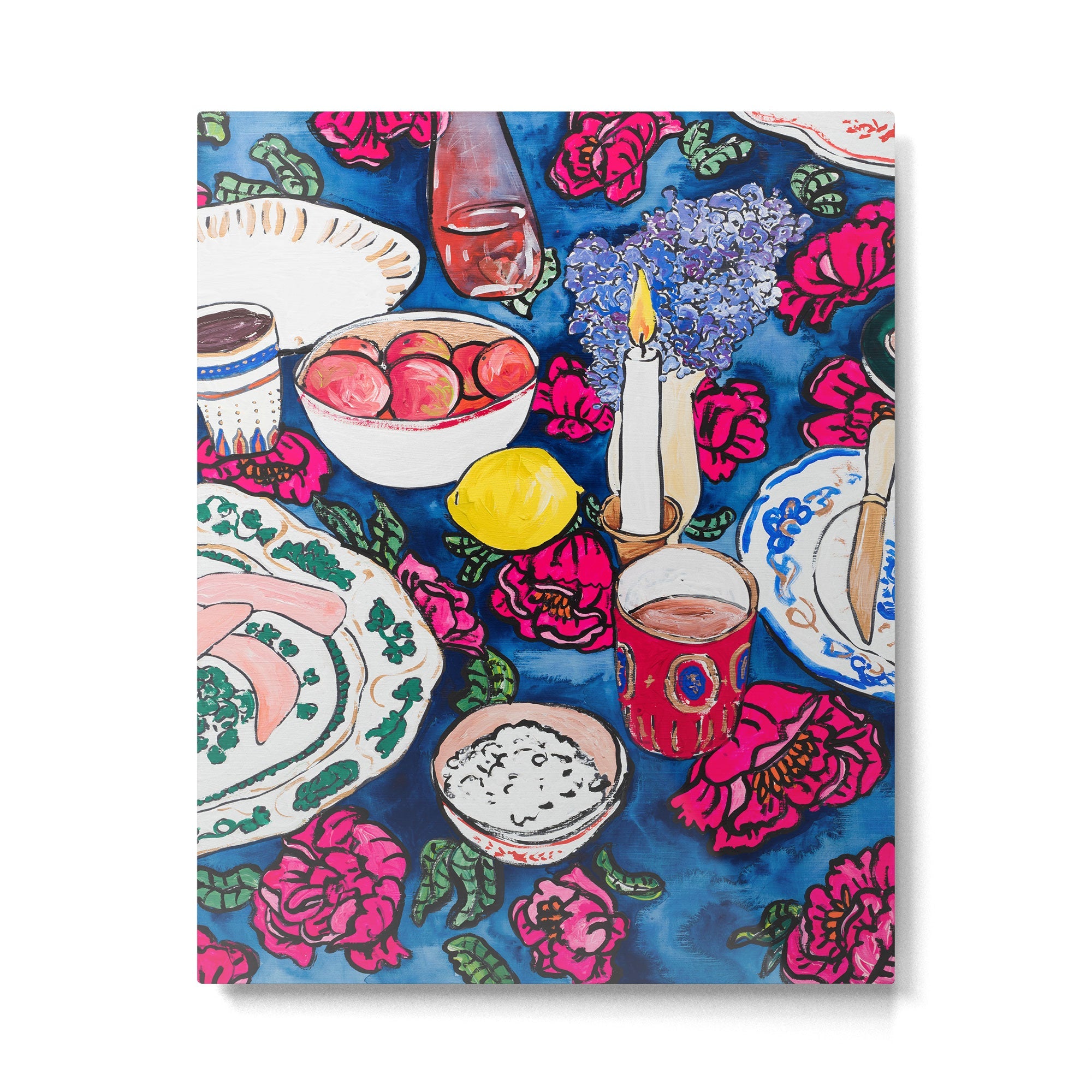 Friendsgiving Floral Tablescape Painting Metal Print | TeksDecor