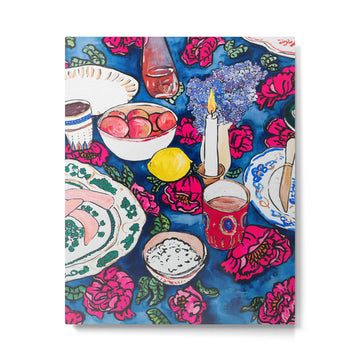 Friendsgiving Floral Tablescape Painting Metal Print | TeksDecor