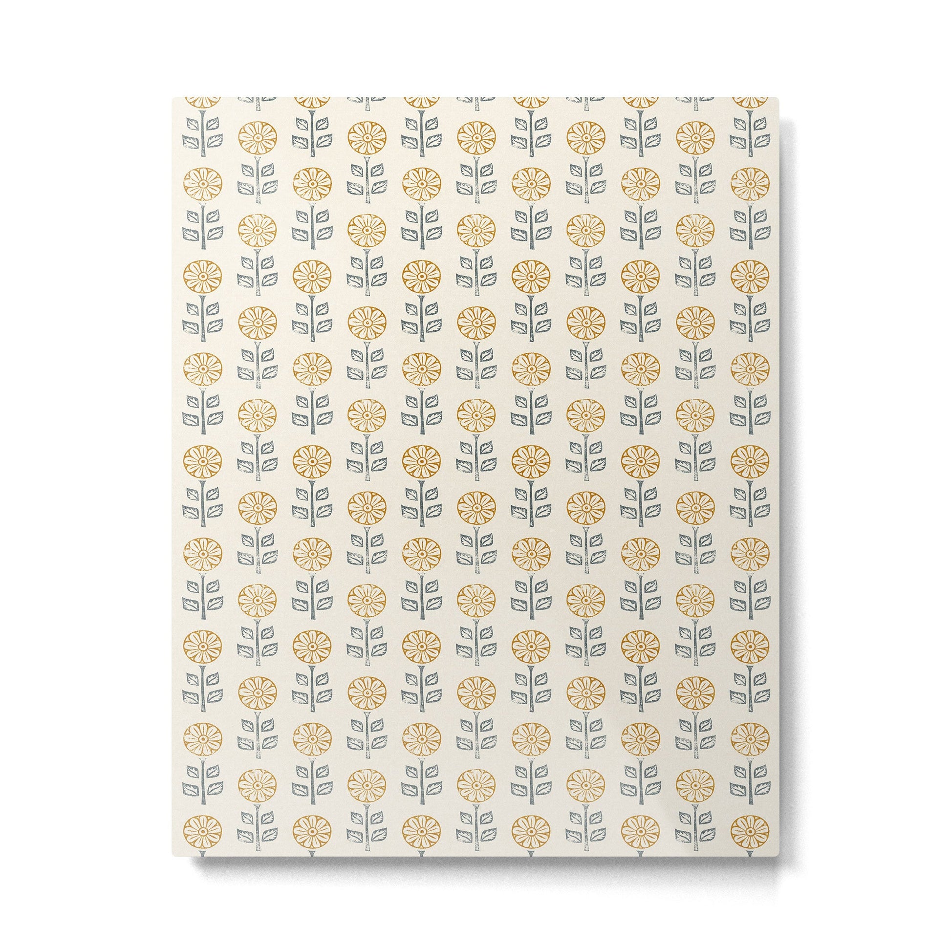 block print floral - mustard blue cream Metal Print | TeksDecor