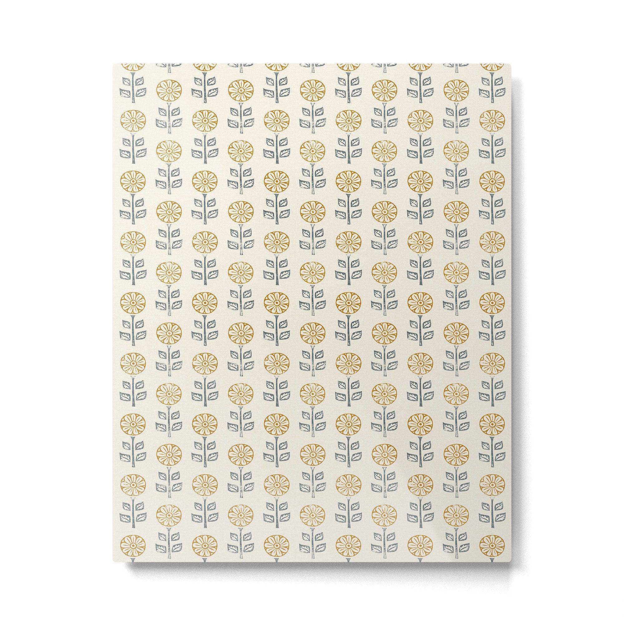 block print floral - mustard blue cream Metal Print | TeksDecor