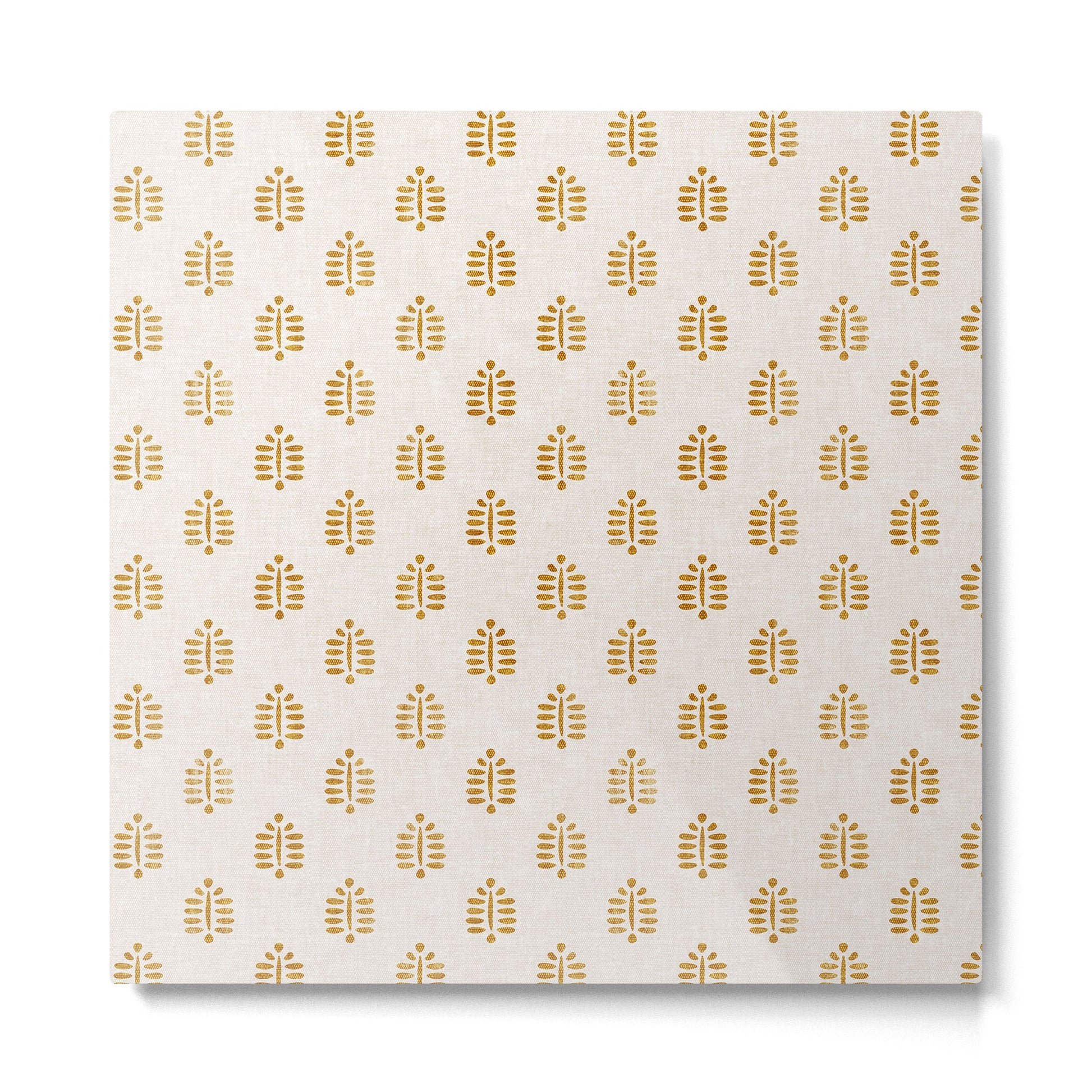 block print palm in golden on natural Metal Print | TeksDecor
