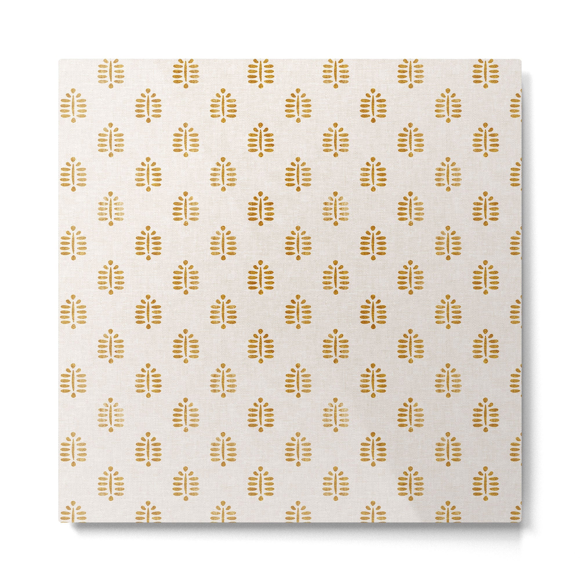 block print palm in golden on natural Metal Print | TeksDecor