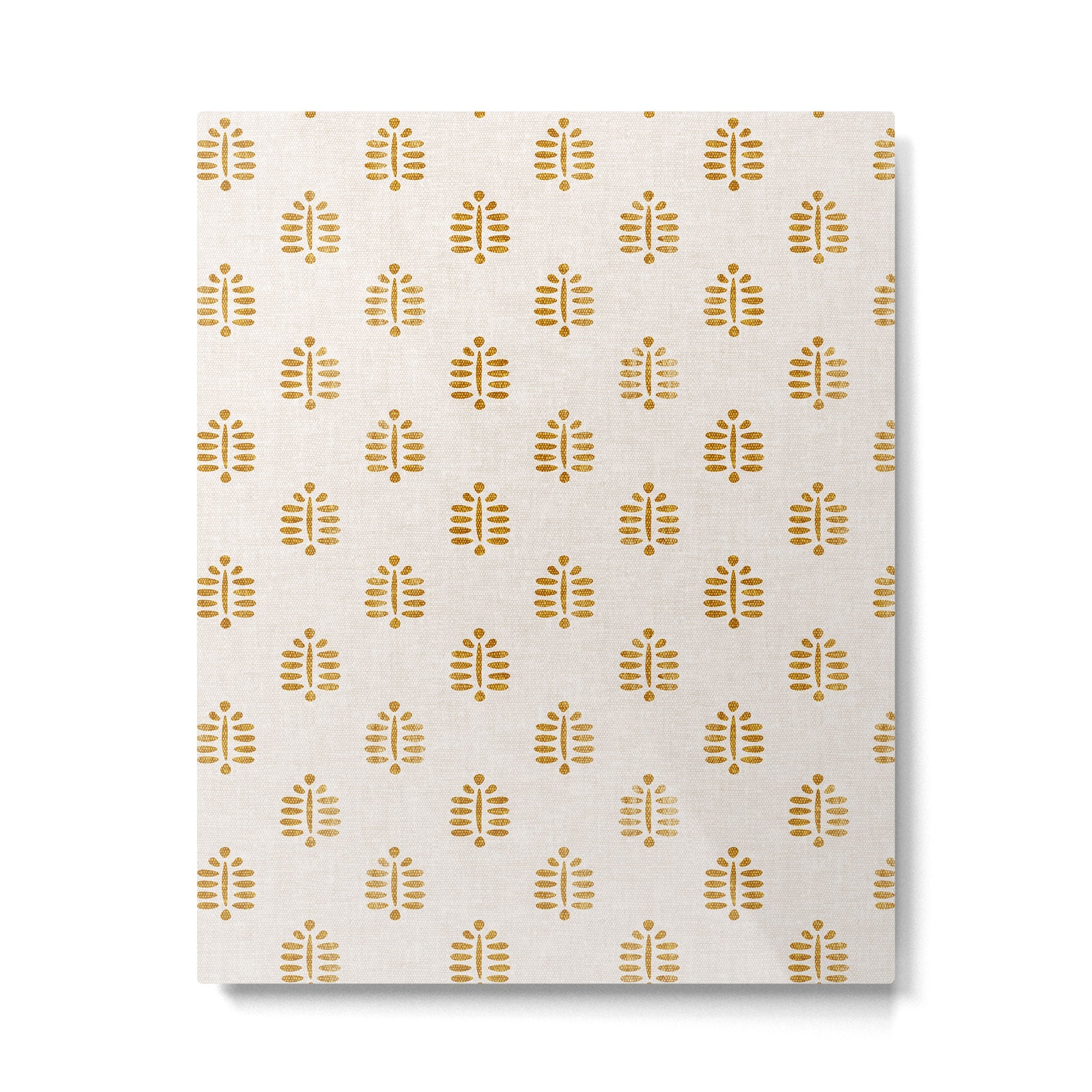 block print palm in golden on natural Metal Print | TeksDecor