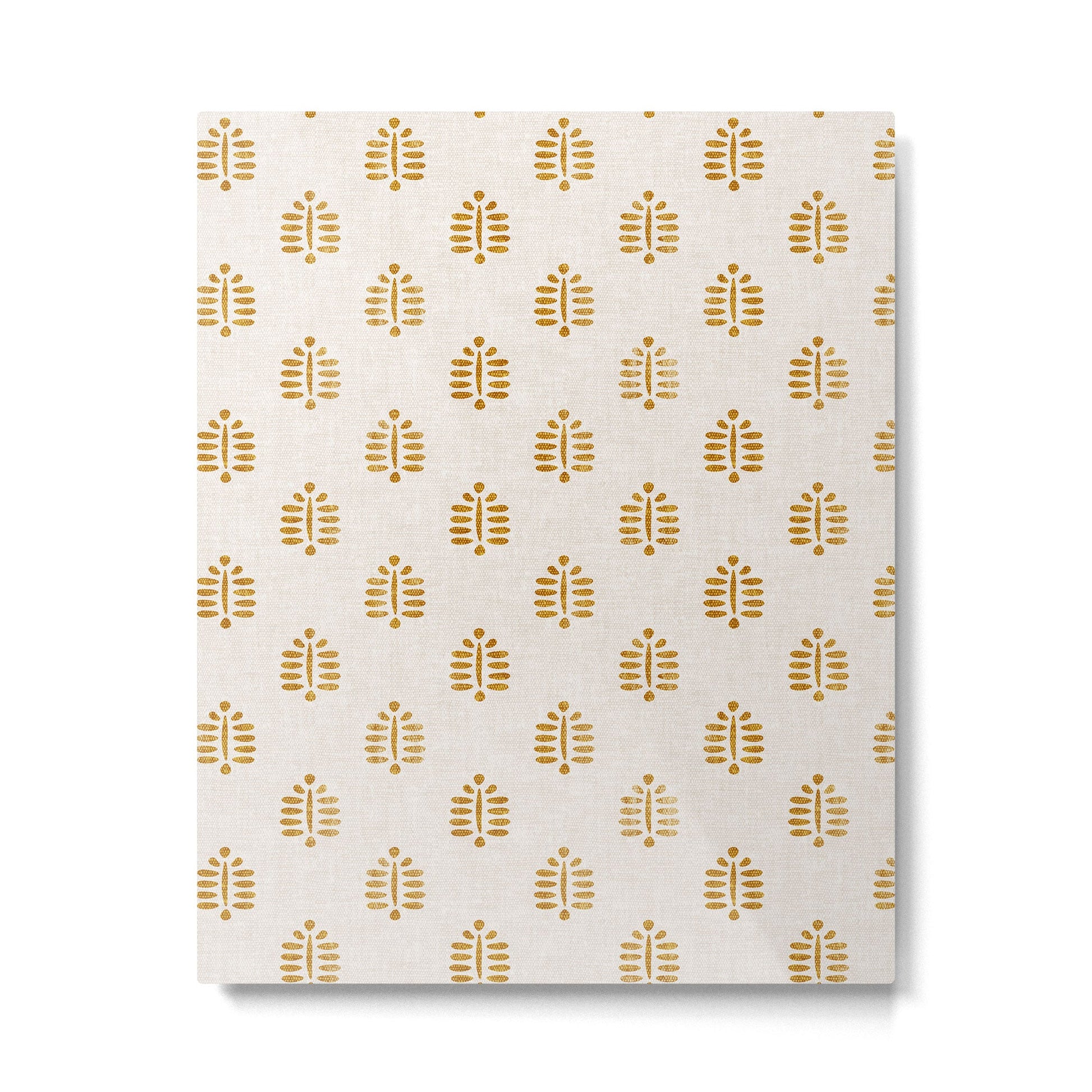 block print palm in golden on natural Metal Print | TeksDecor