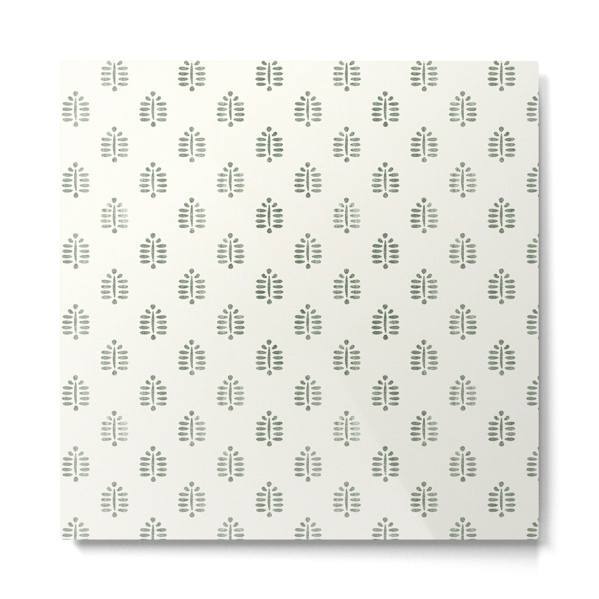 block print palm in sage on cream Metal Print | TeksDecor