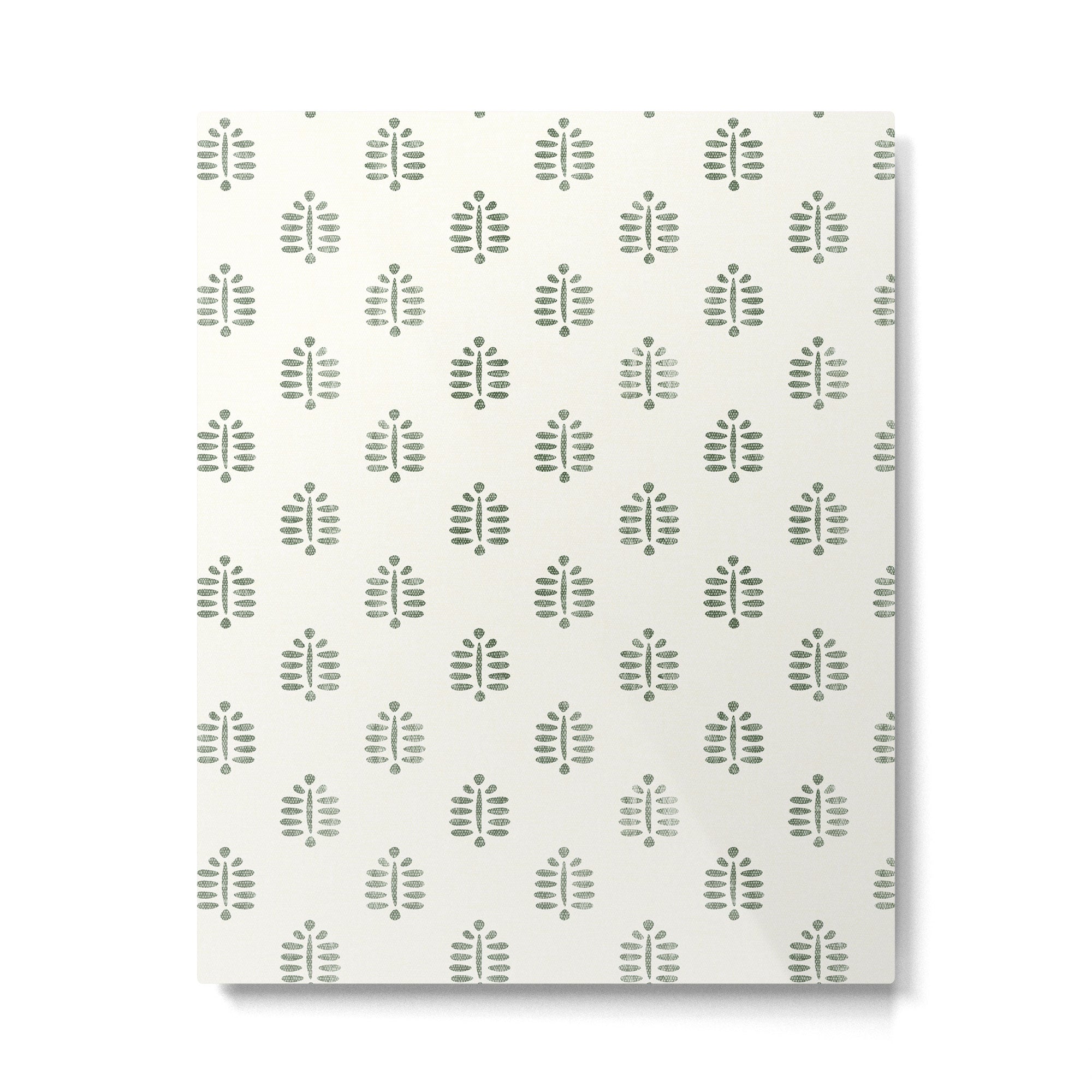 block print palm in sage on cream Metal Print | TeksDecor