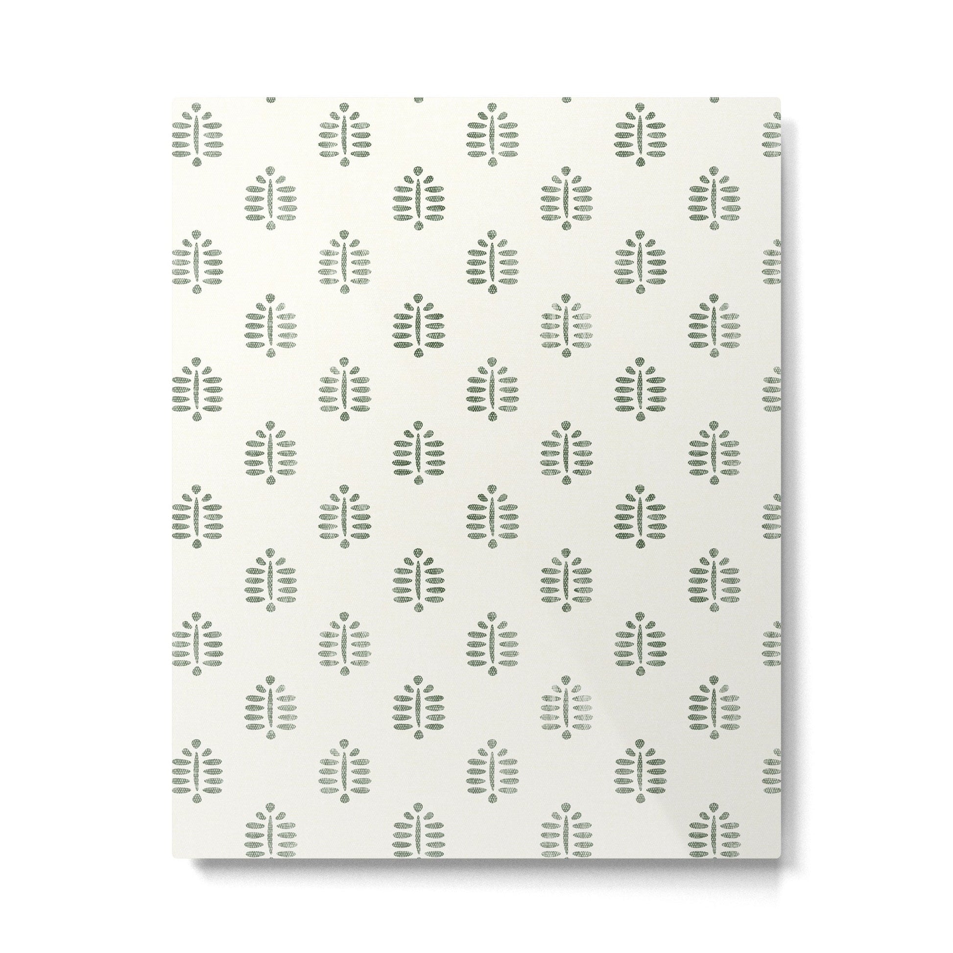 block print palm in sage on cream Metal Print | TeksDecor