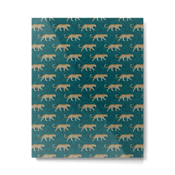 leopards walking - teal Metal Print | TeksDecor