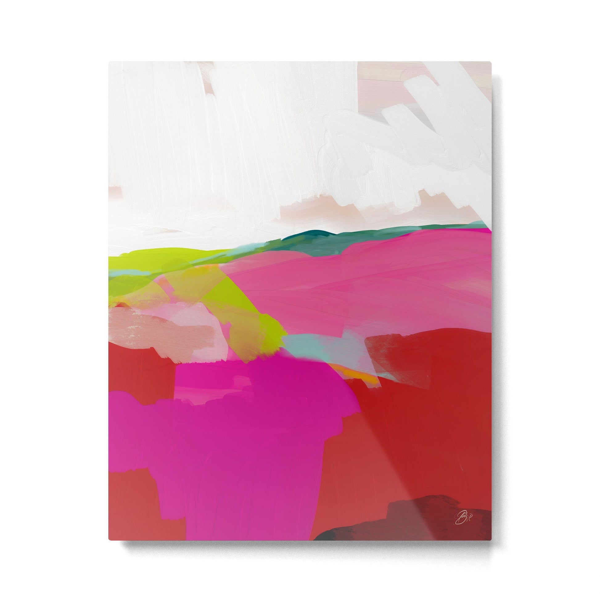 landscape in red with pink abstract art Metal Print | TeksDecor