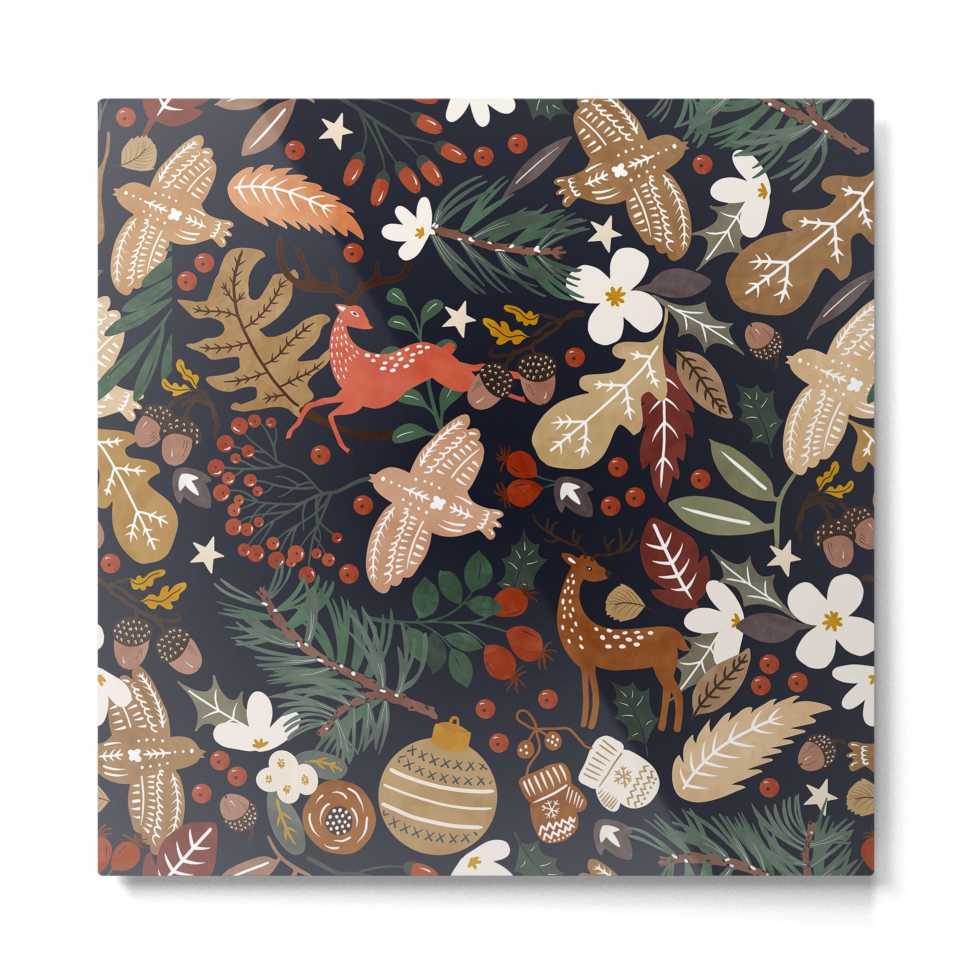 Christmas night forest ornaments Metal Print | TeksDecor