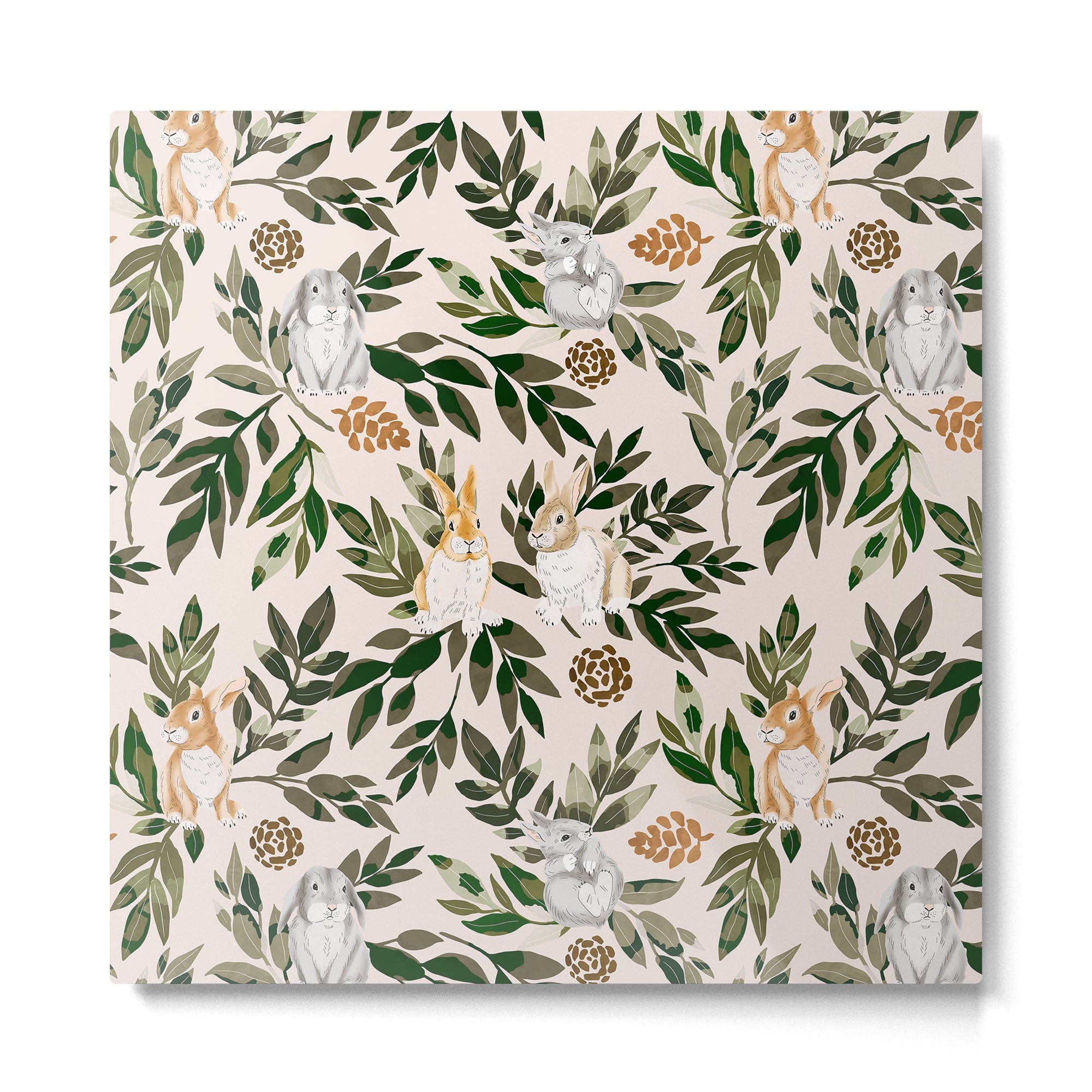 Rabbits in the green forest Metal Print | TeksDecor