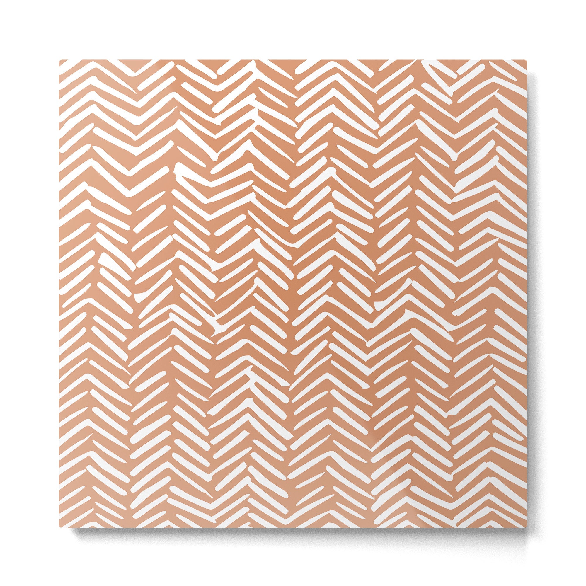 Abstract Herringbone, Striped Pattern, Orange and White Metal Print | TeksDecor