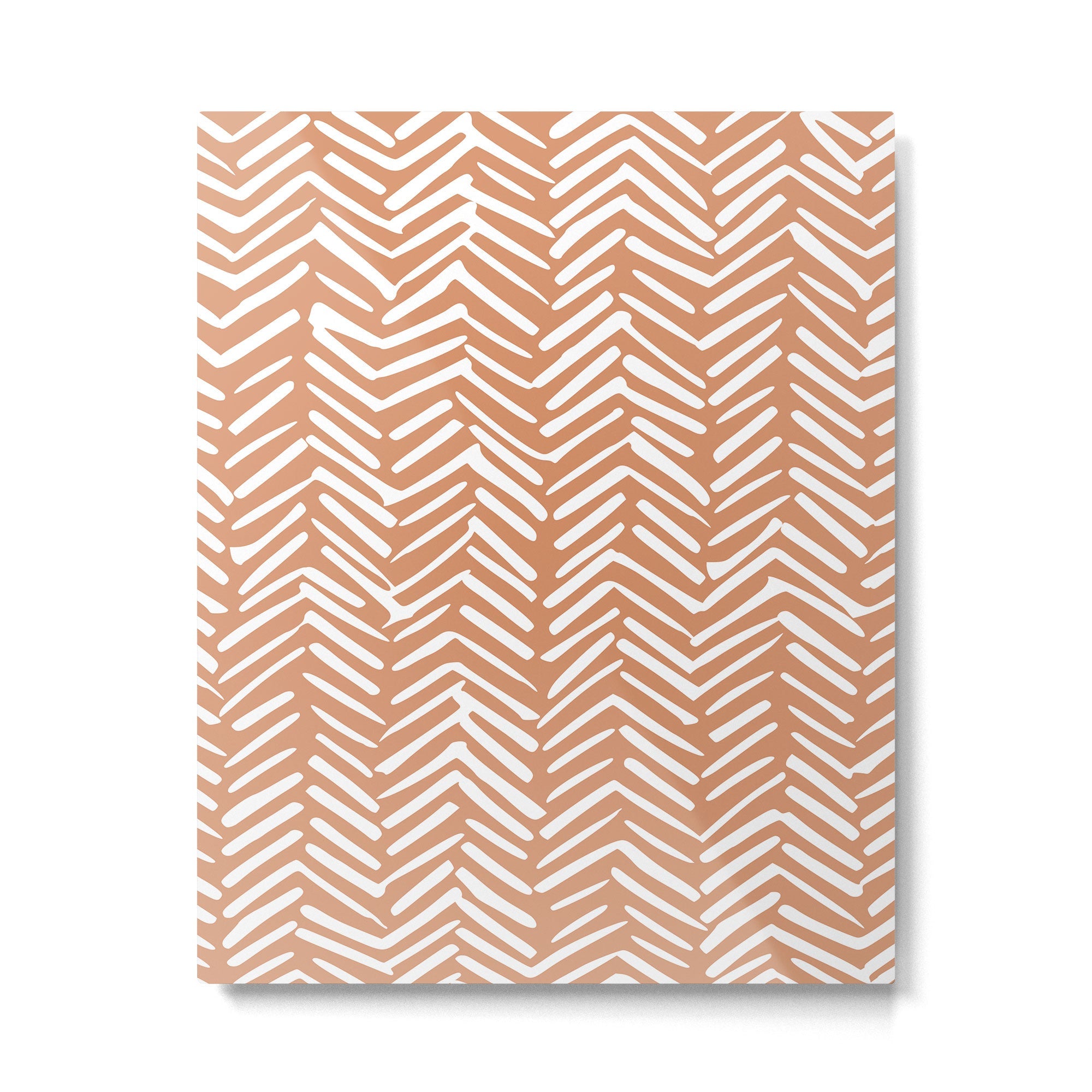 Abstract Herringbone, Striped Pattern, Orange and White Metal Print | TeksDecor