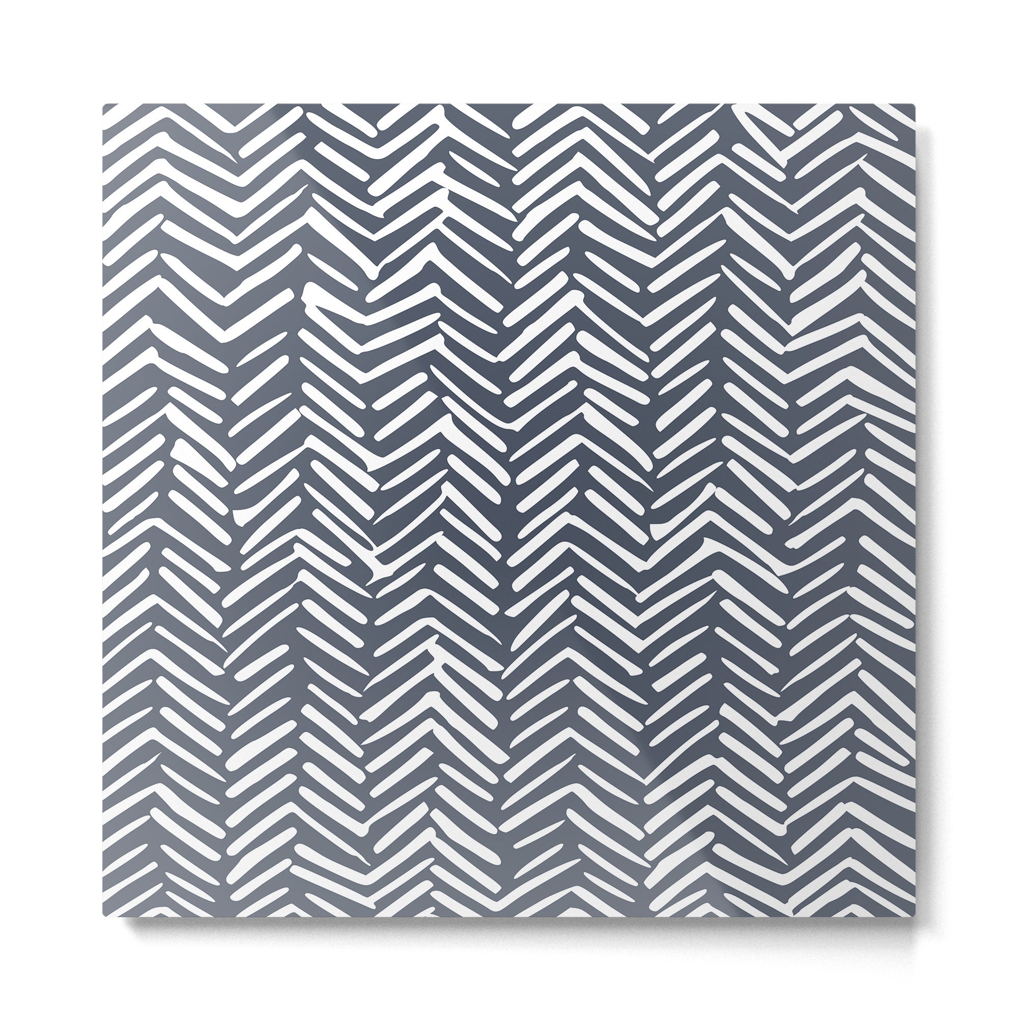 Abstract Herringbone, Striped Pattern, Blue and White Metal Print | TeksDecor