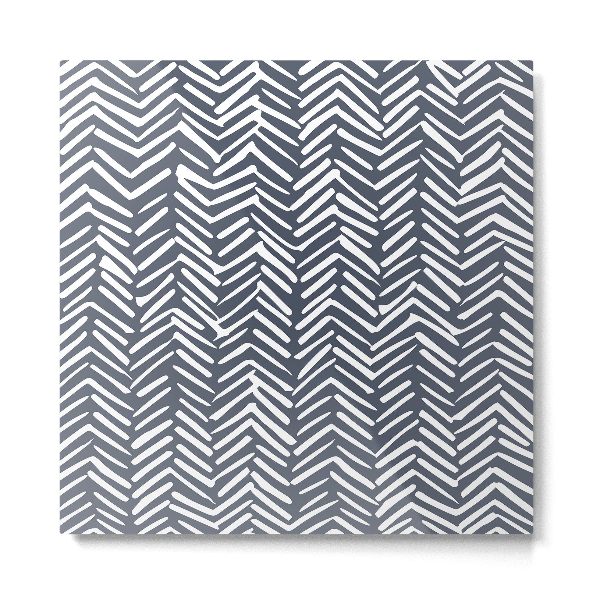 Abstract Herringbone, Striped Pattern, Blue and White Metal Print | TeksDecor