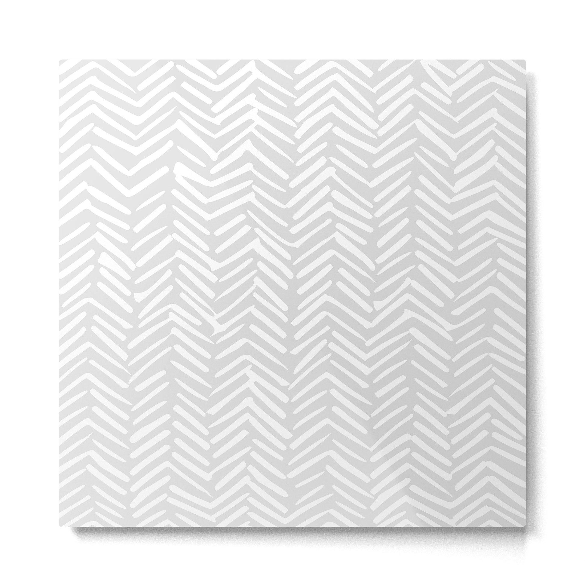 Abstract Herringbone, Striped Pattern, Gray and White Metal Print | TeksDecor