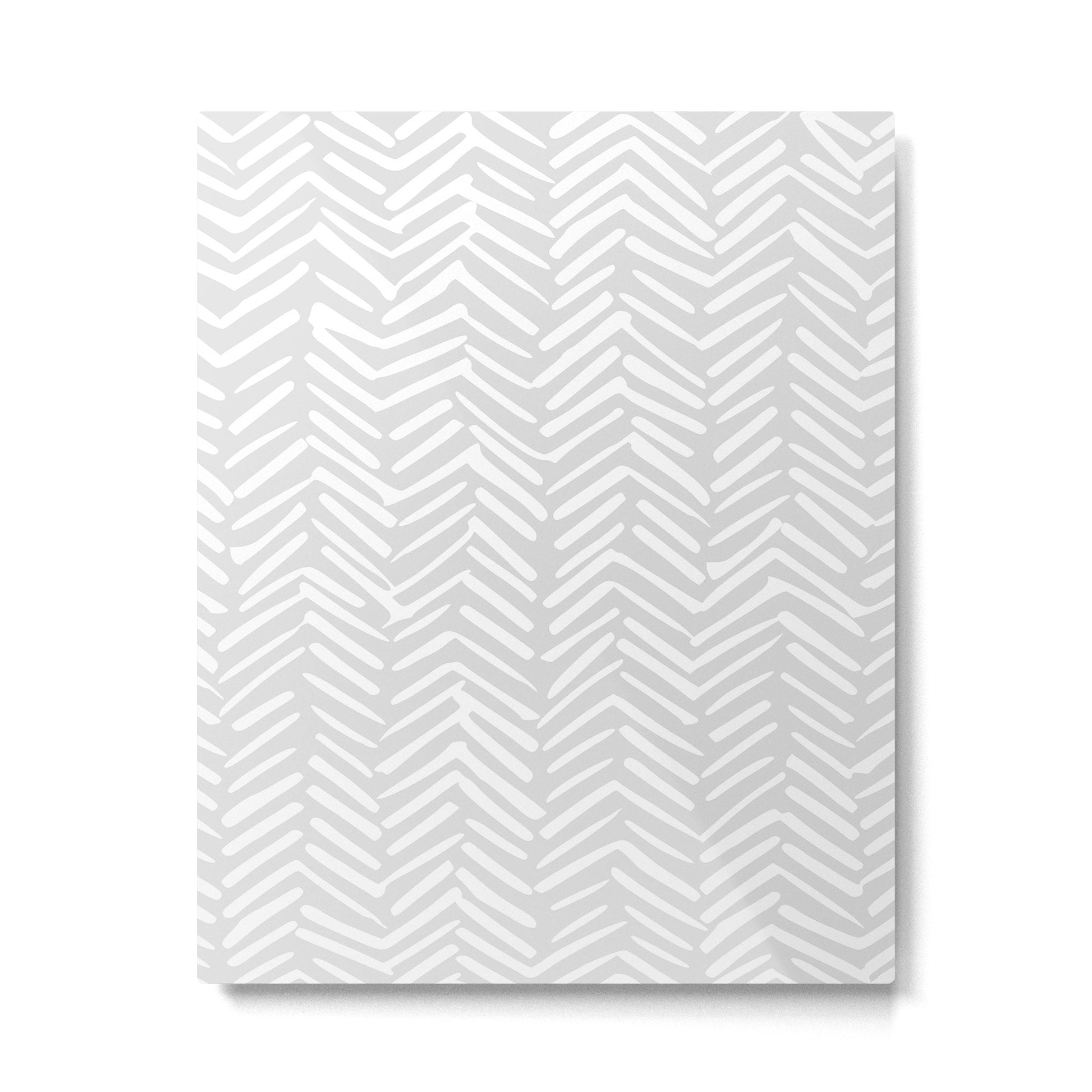 Abstract Herringbone, Striped Pattern, Gray and White Metal Print | TeksDecor