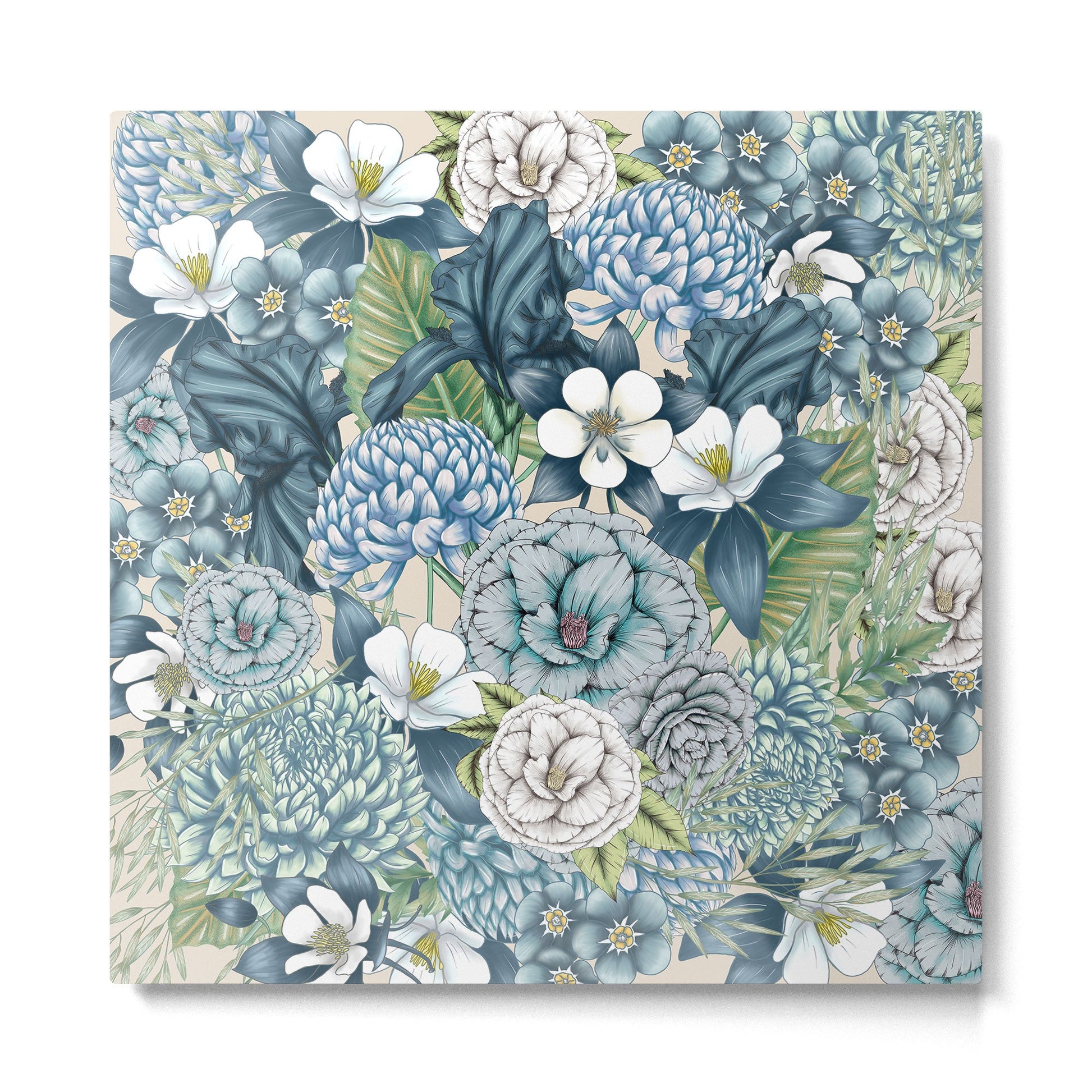 Blue Floral Garden Metal Print | TeksDecor