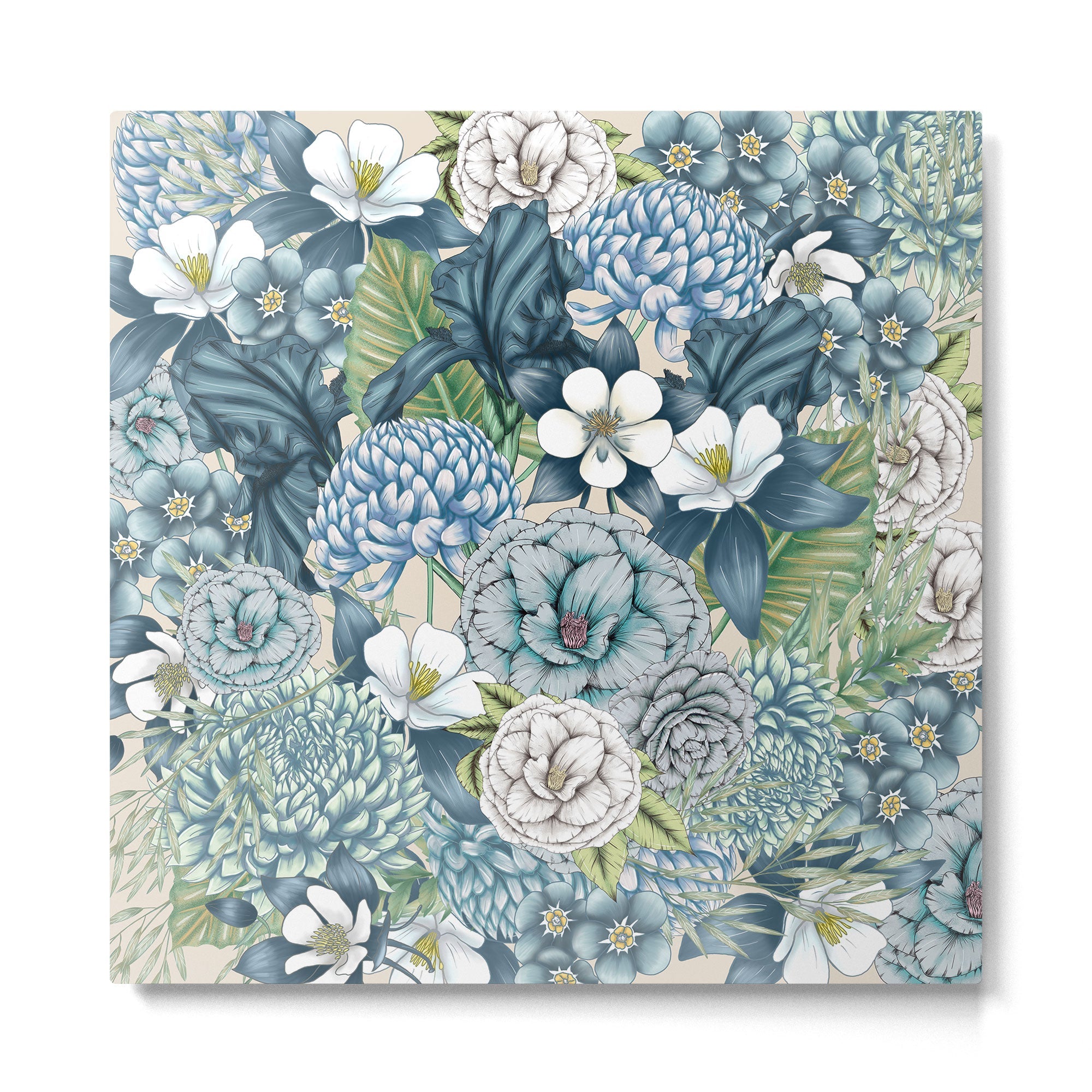 Blue Floral Garden Metal Print | TeksDecor