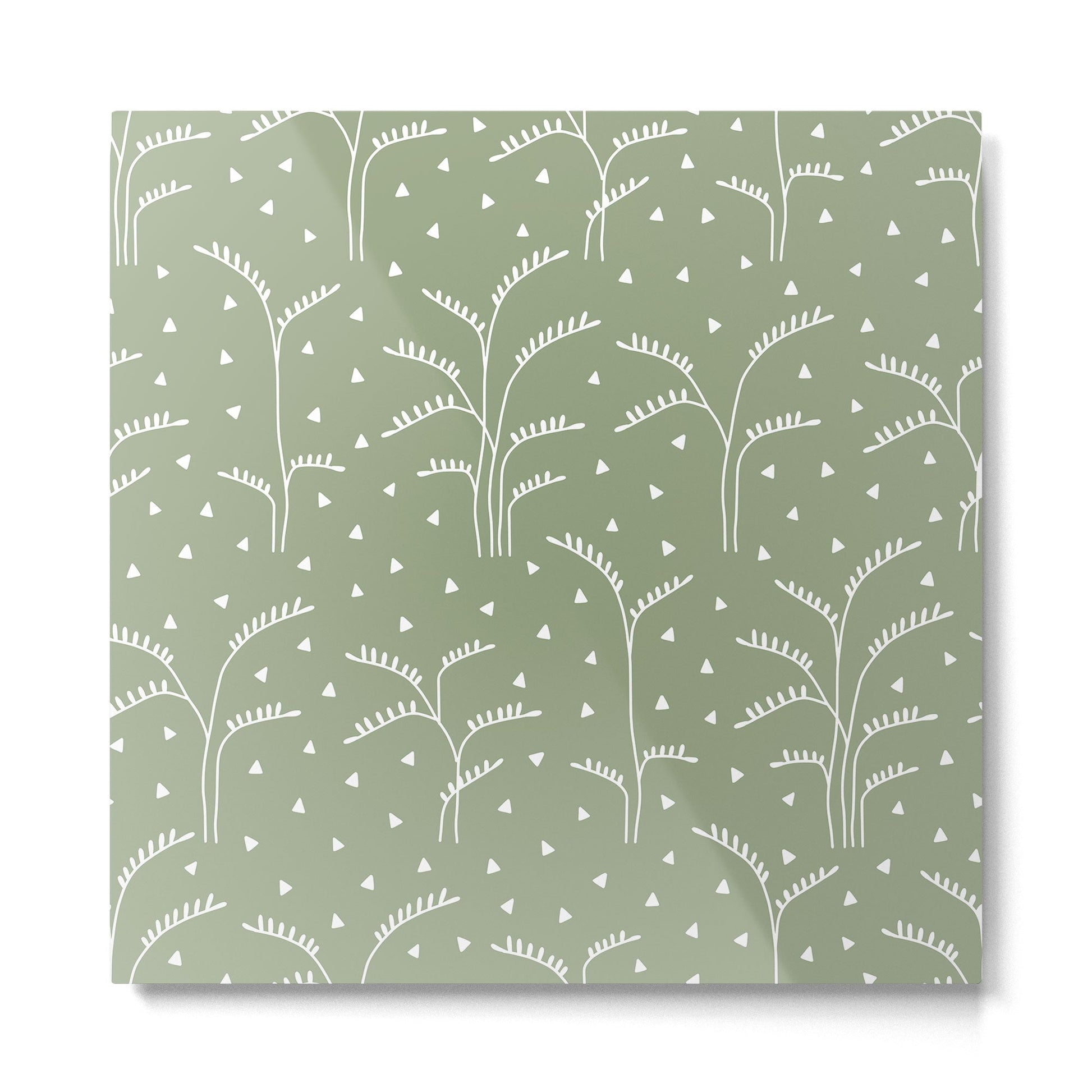 Boho Trees on Sage Green Metal Print | TeksDecor