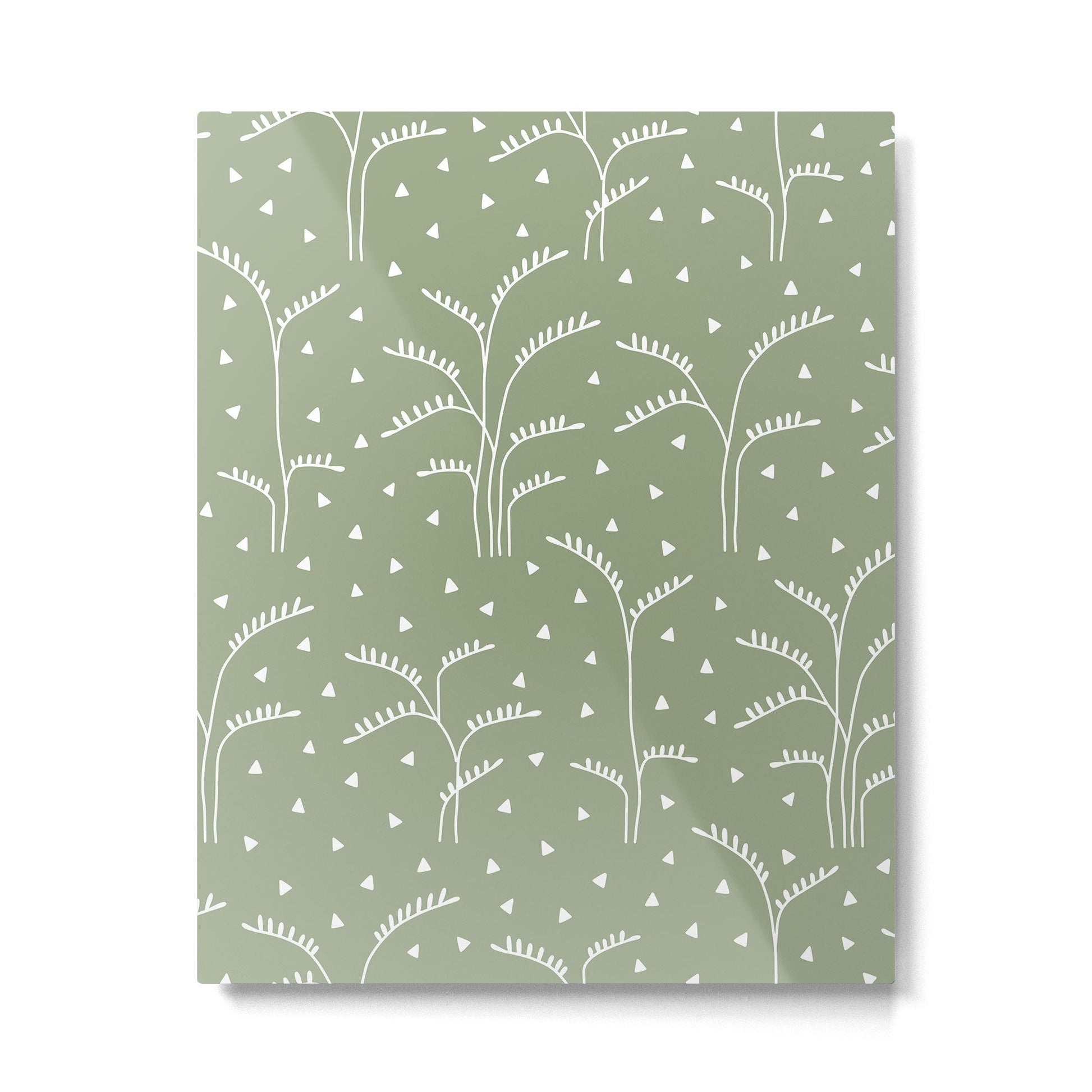 Boho Trees on Sage Green Metal Print | TeksDecor