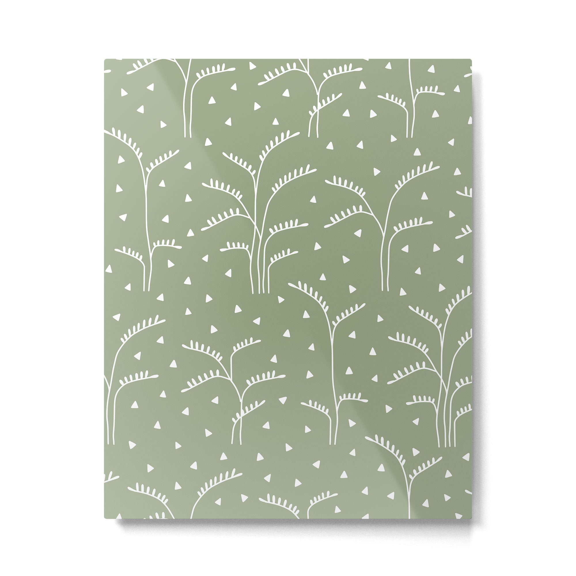 Boho Trees on Sage Green Metal Print | TeksDecor