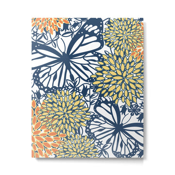 Butterfly and Floral Prints, Navy Blue, Orange, Yellow Metal Print | TeksDecor
