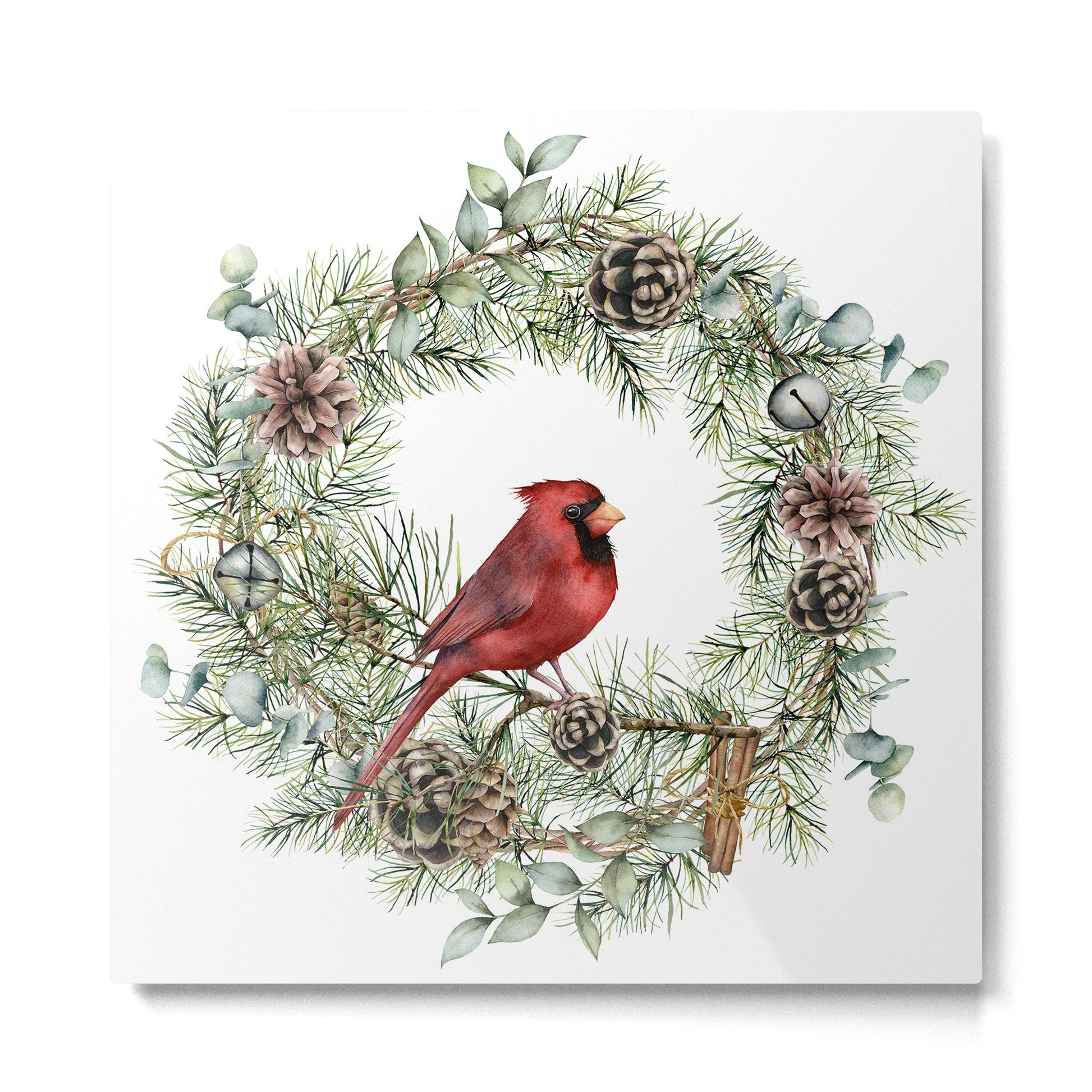 Cardinal Christmas Wreath, Floral Prints Metal Print | TeksDecor