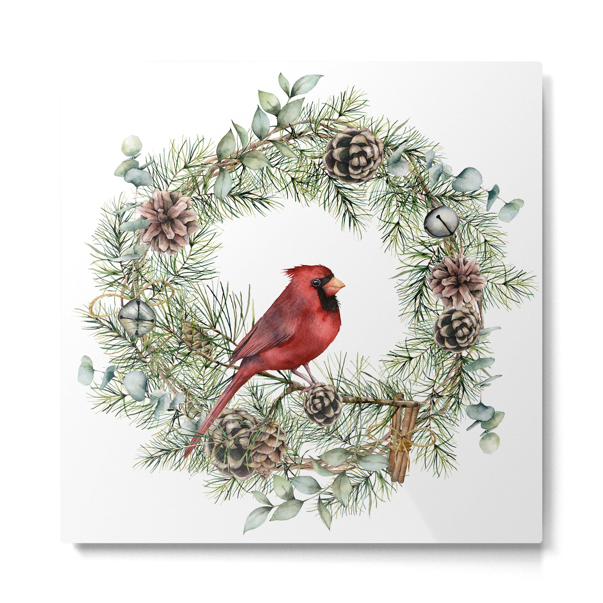 Cardinal Christmas Wreath, Floral Prints Metal Print | TeksDecor