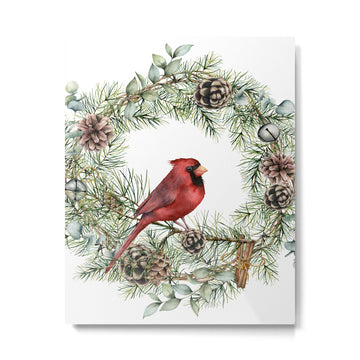 Cardinal Christmas Wreath, Floral Prints Metal Print | TeksDecor