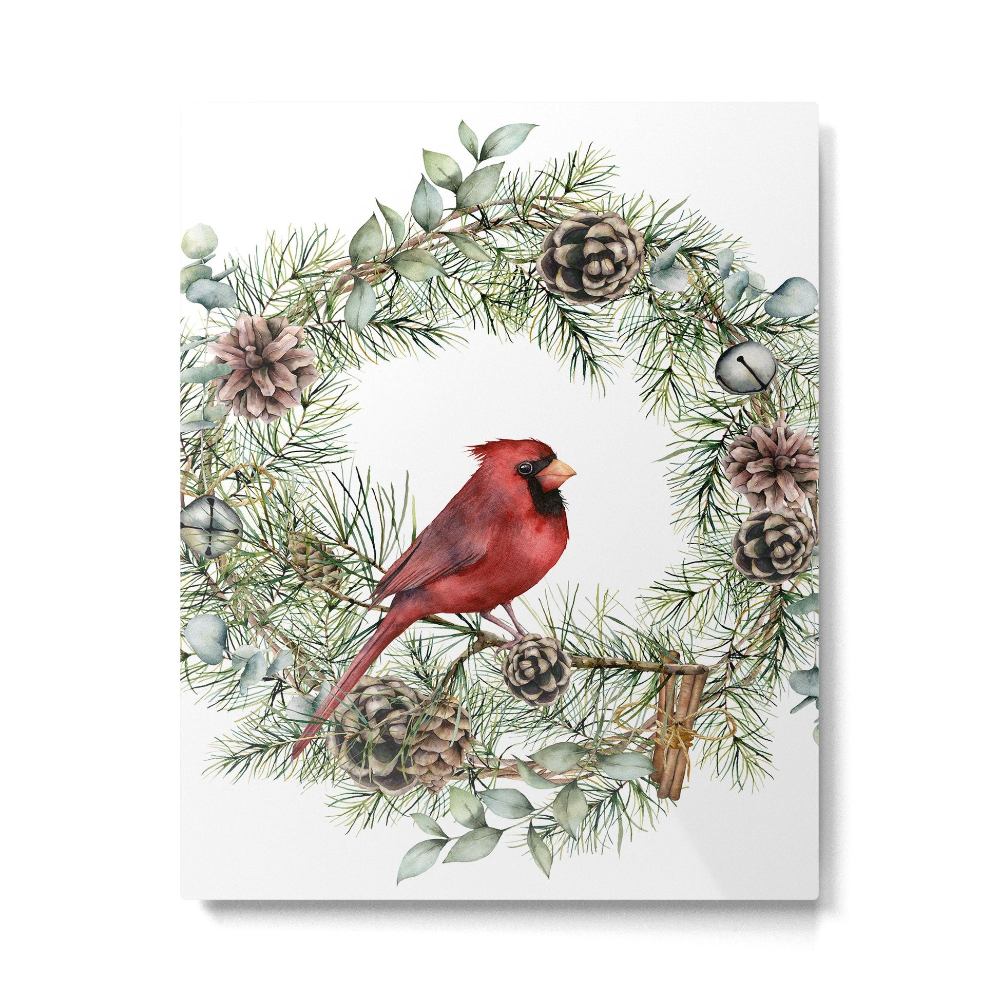 Cardinal Christmas Wreath, Floral Prints Metal Print | TeksDecor