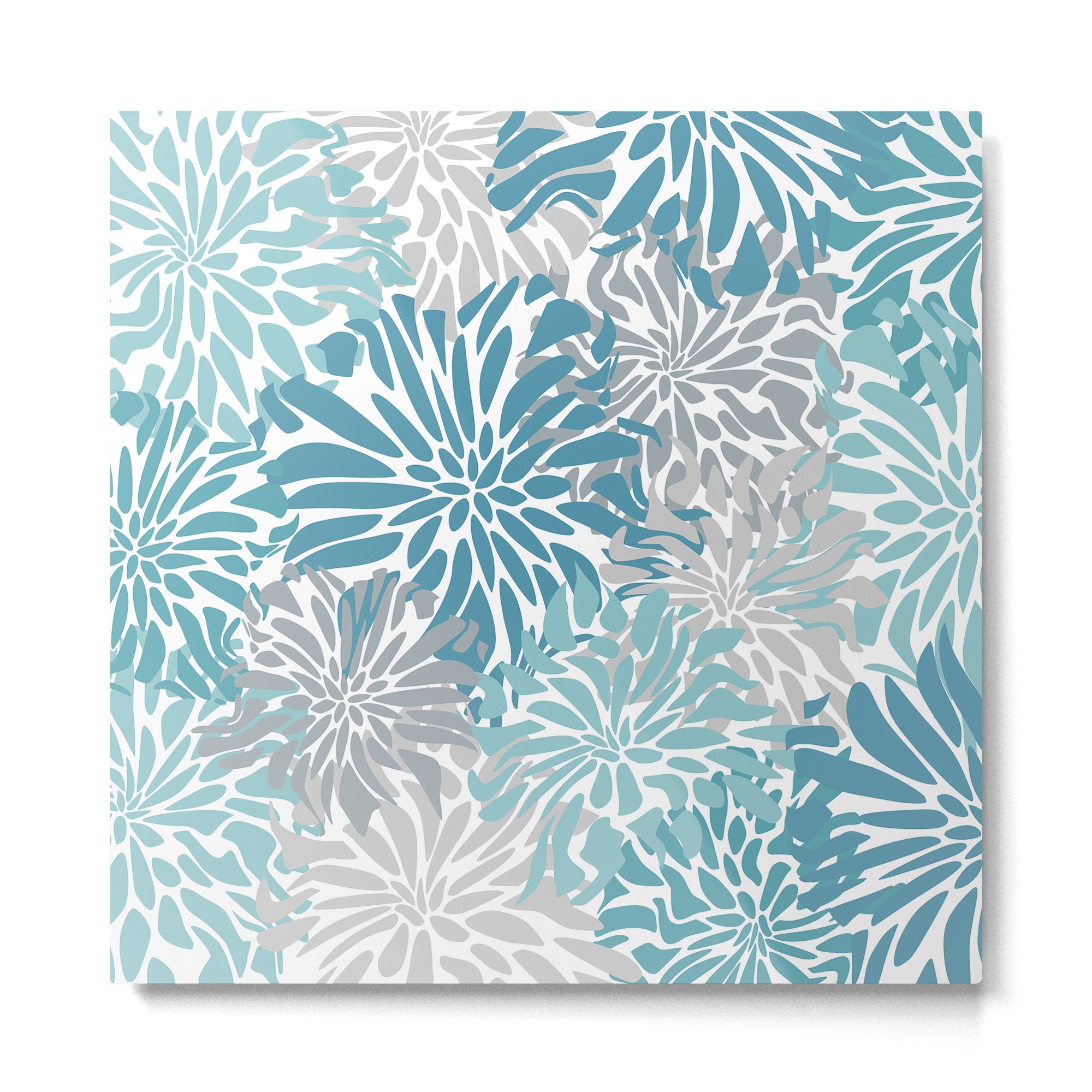 Chic, Flowers Print, Grey, Teal, Turquoise Metal Print | TeksDecor