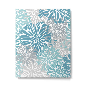 Chic, Flowers Print, Grey, Teal, Turquoise Metal Print | TeksDecor