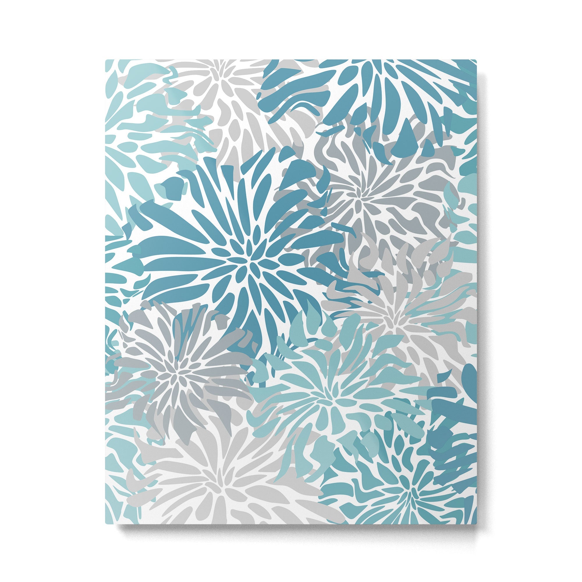 Chic, Flowers Print, Grey, Teal, Turquoise Metal Print | TeksDecor