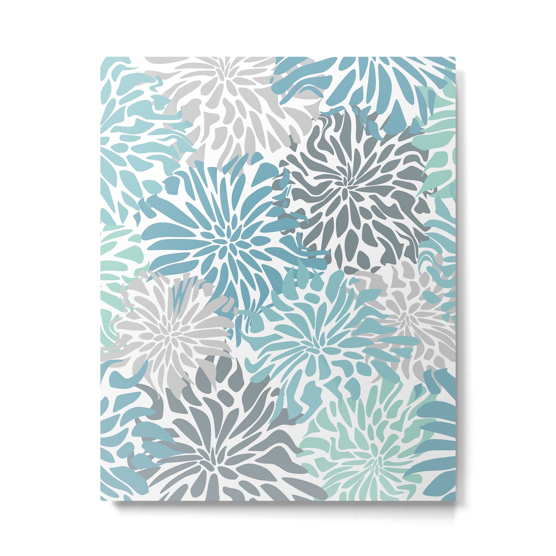 Chic, Flowers Print, Teal, Aqua, Gray Metal Print | TeksDecor